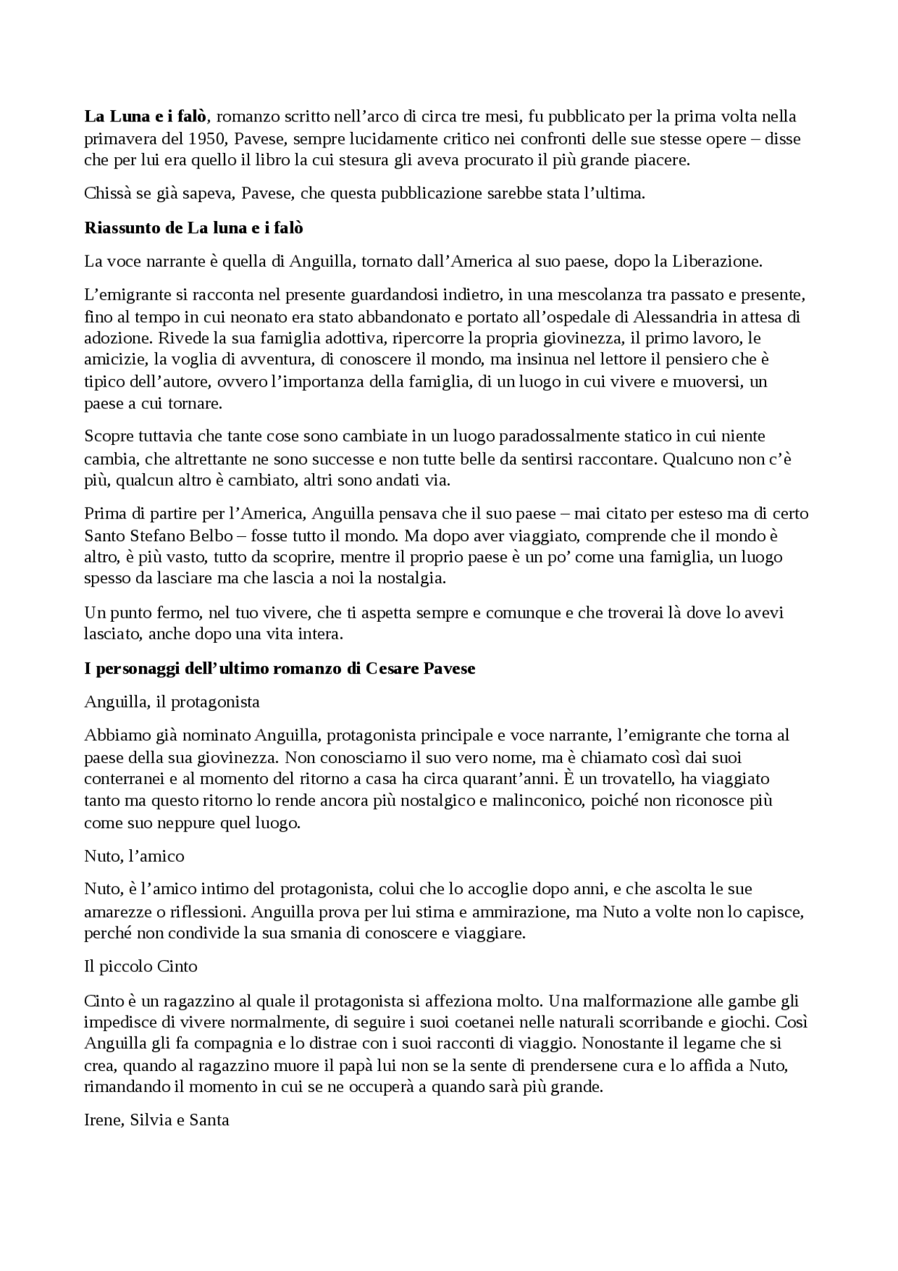 La luna e i falò Cesare Pavese Docsity