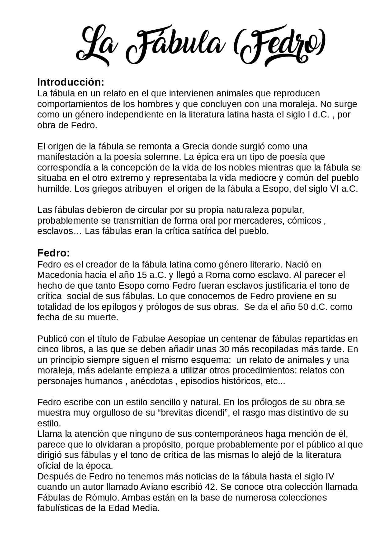 La fábula de Fedro para selectividad Docsity La fábula de Fedro para selectividad Docsity