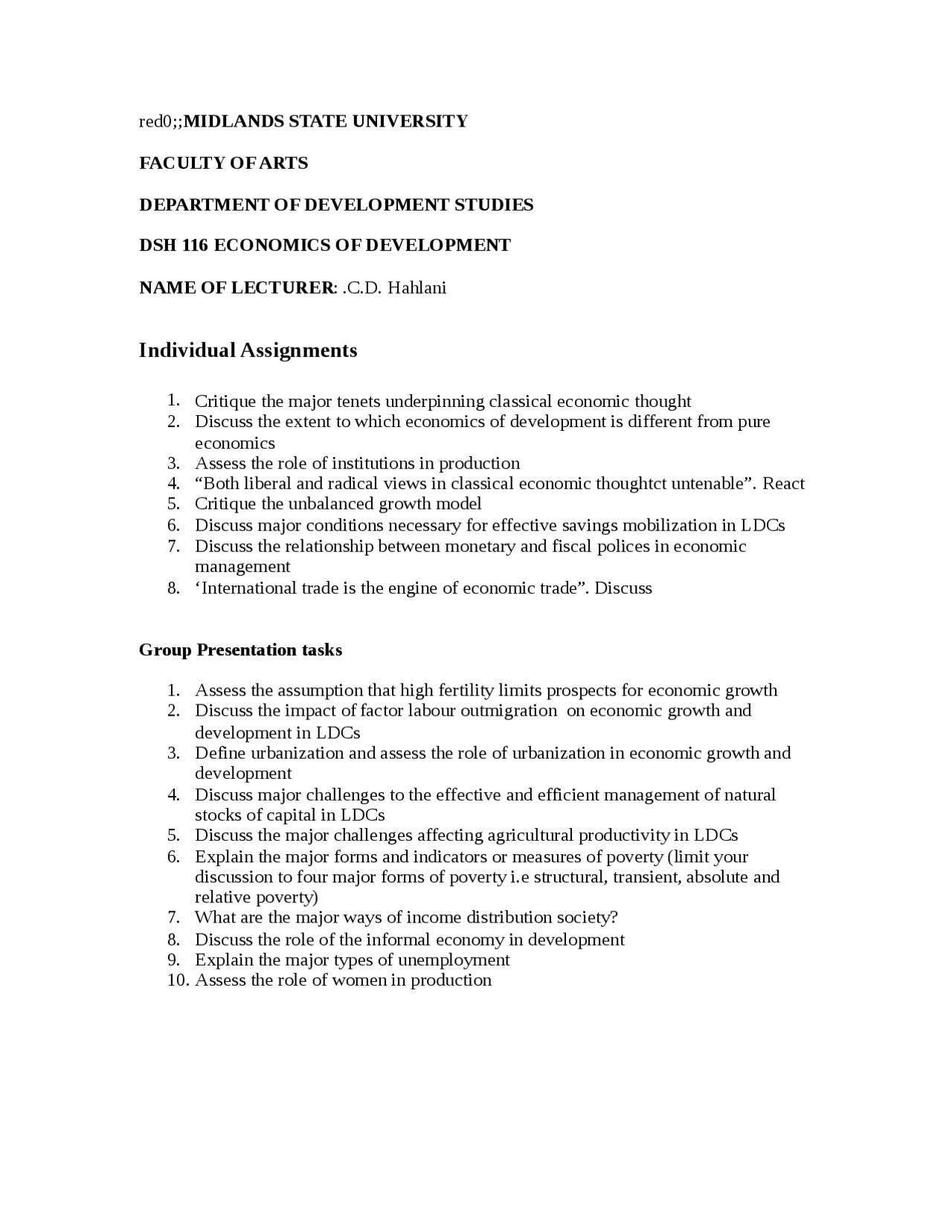 Individual assignment development studies - Docsity