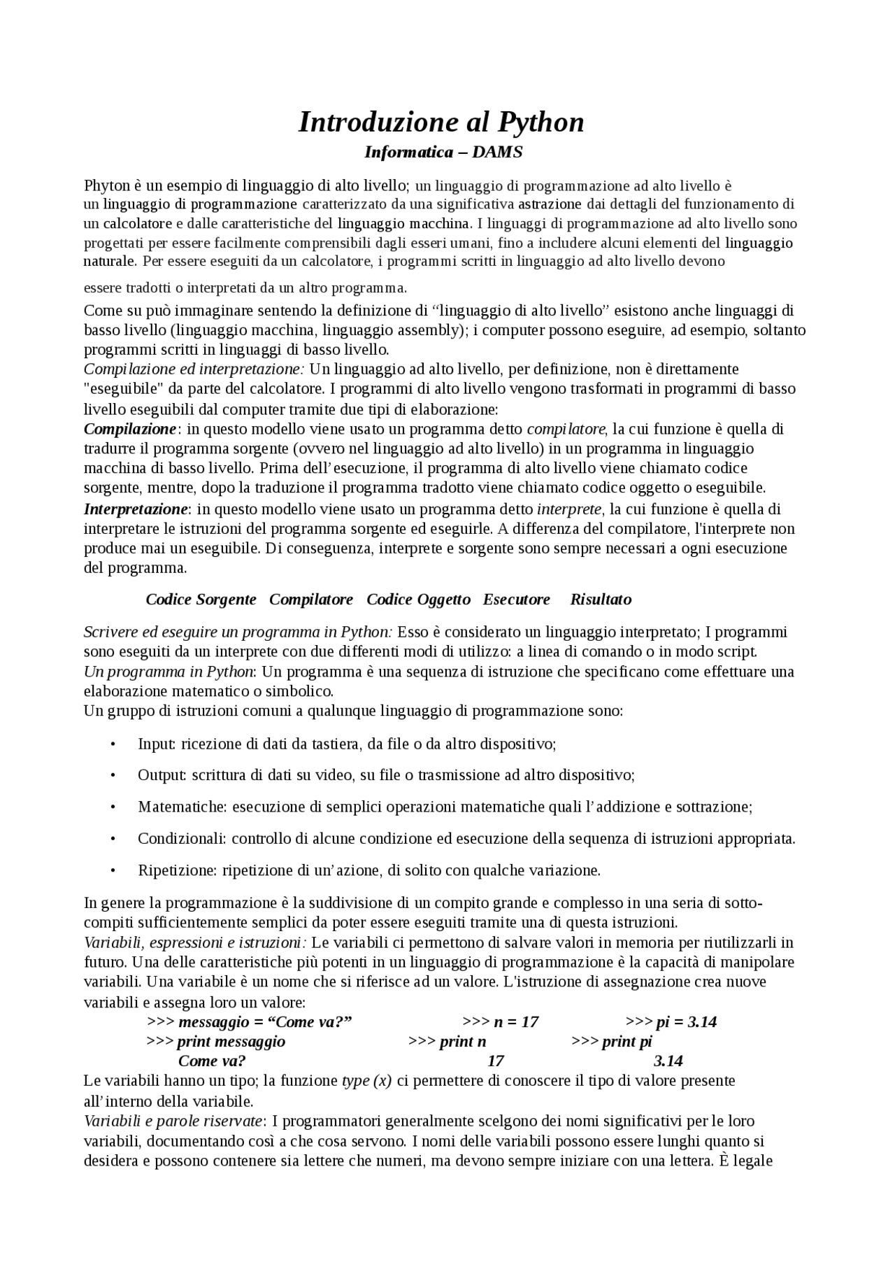 python lessons - introduction - what is python? -... Python - concetti di base - Docsity