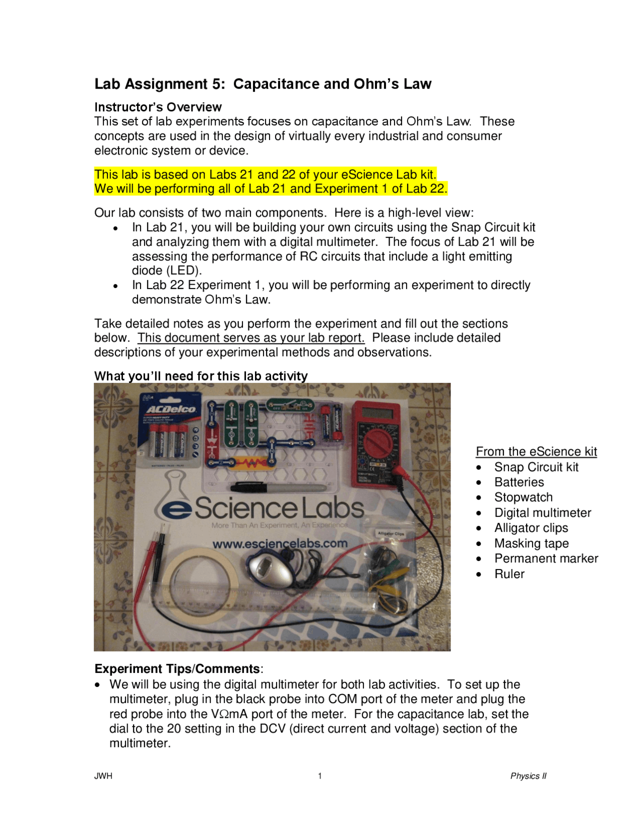 Lab 5, AC circuits resistors - Docsity