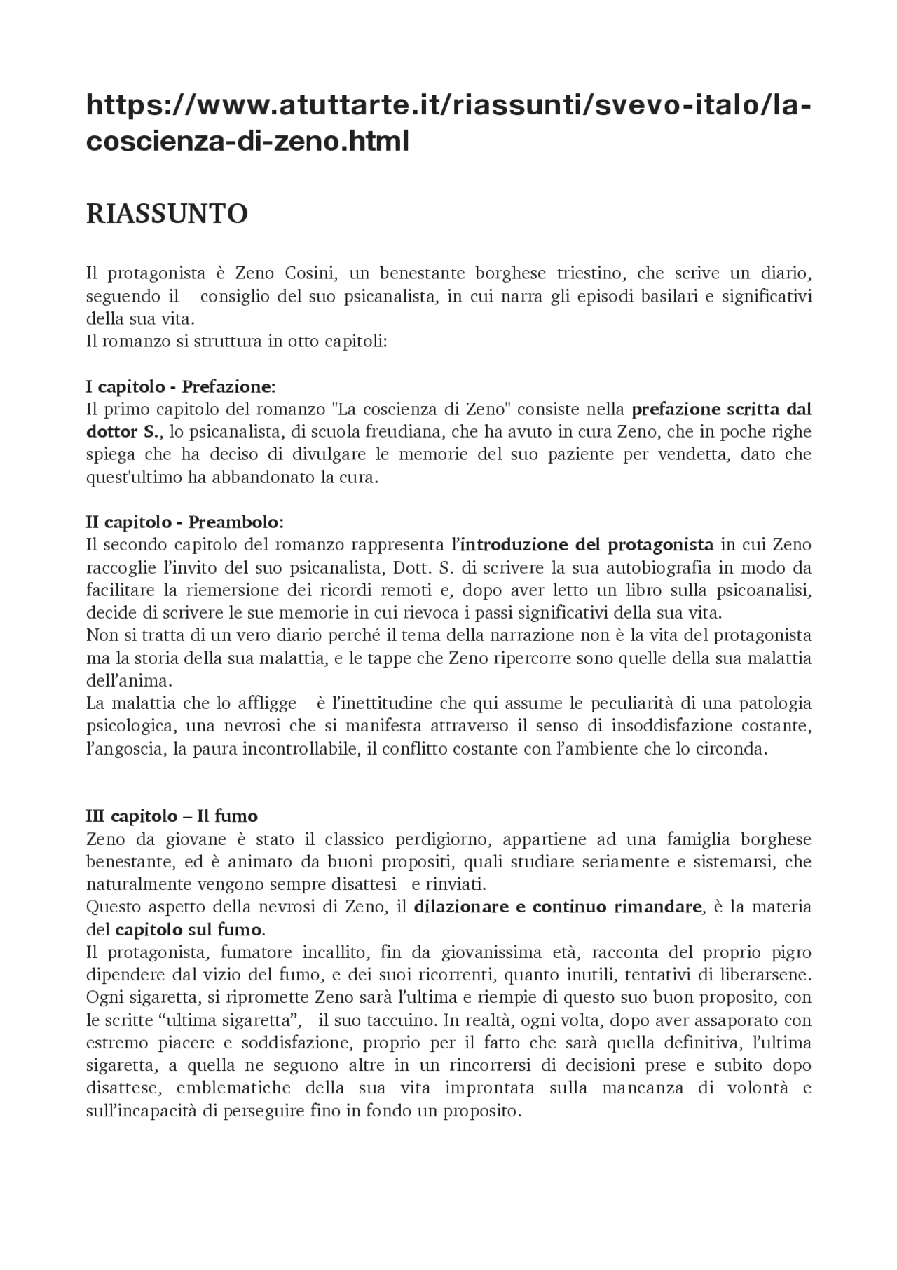 Riassunto per capitoli della Coscienza di Zeno Appunti di Italiano Docsity