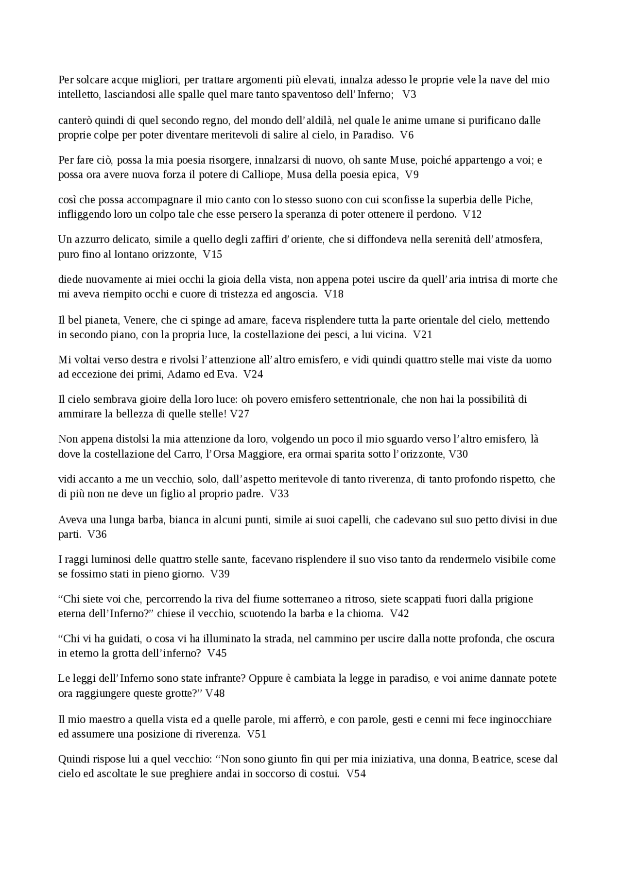 Canto 1 Purgatorio PARAFRASI Docsity