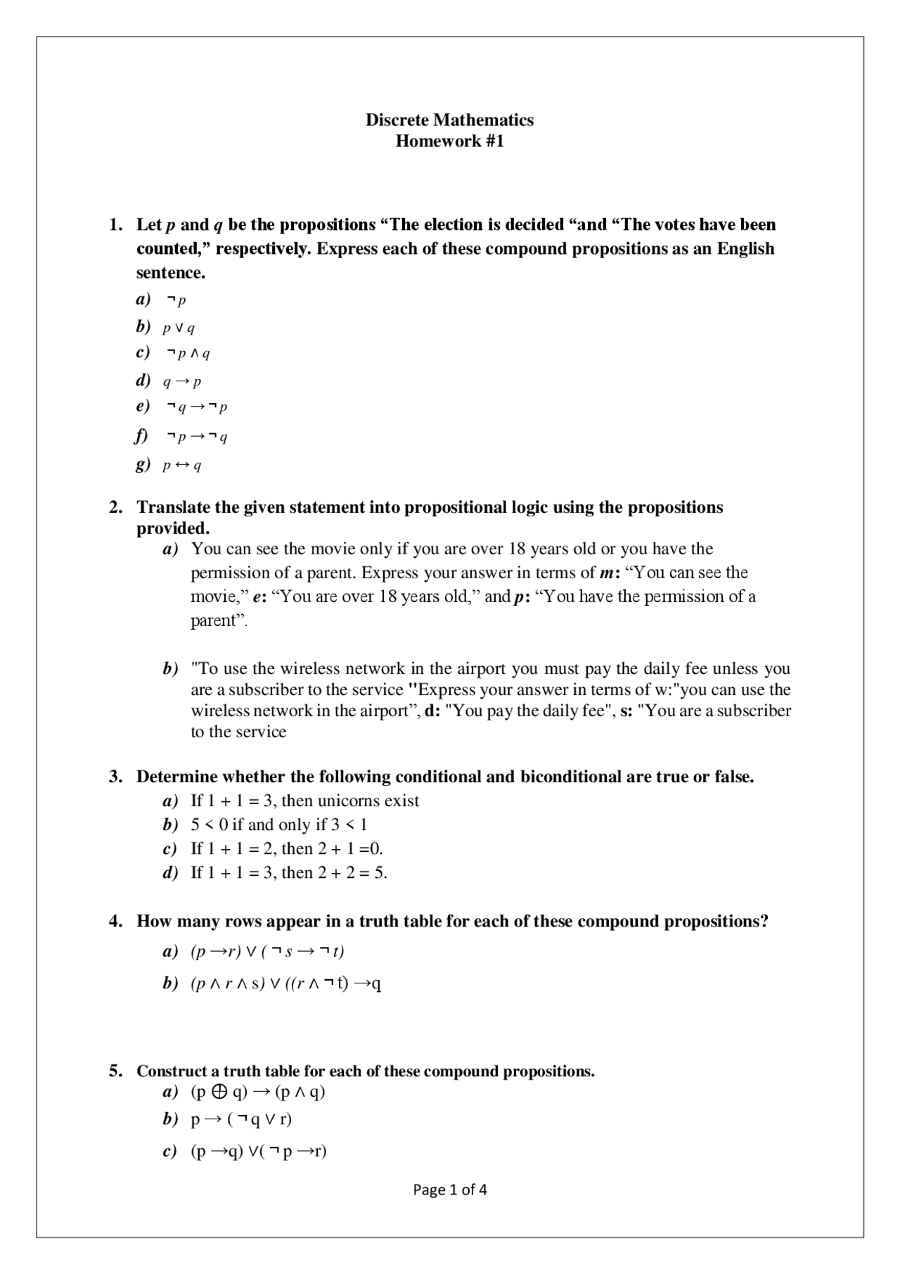 Discrete Math home work foundations logic and proofs and relation - Docsity