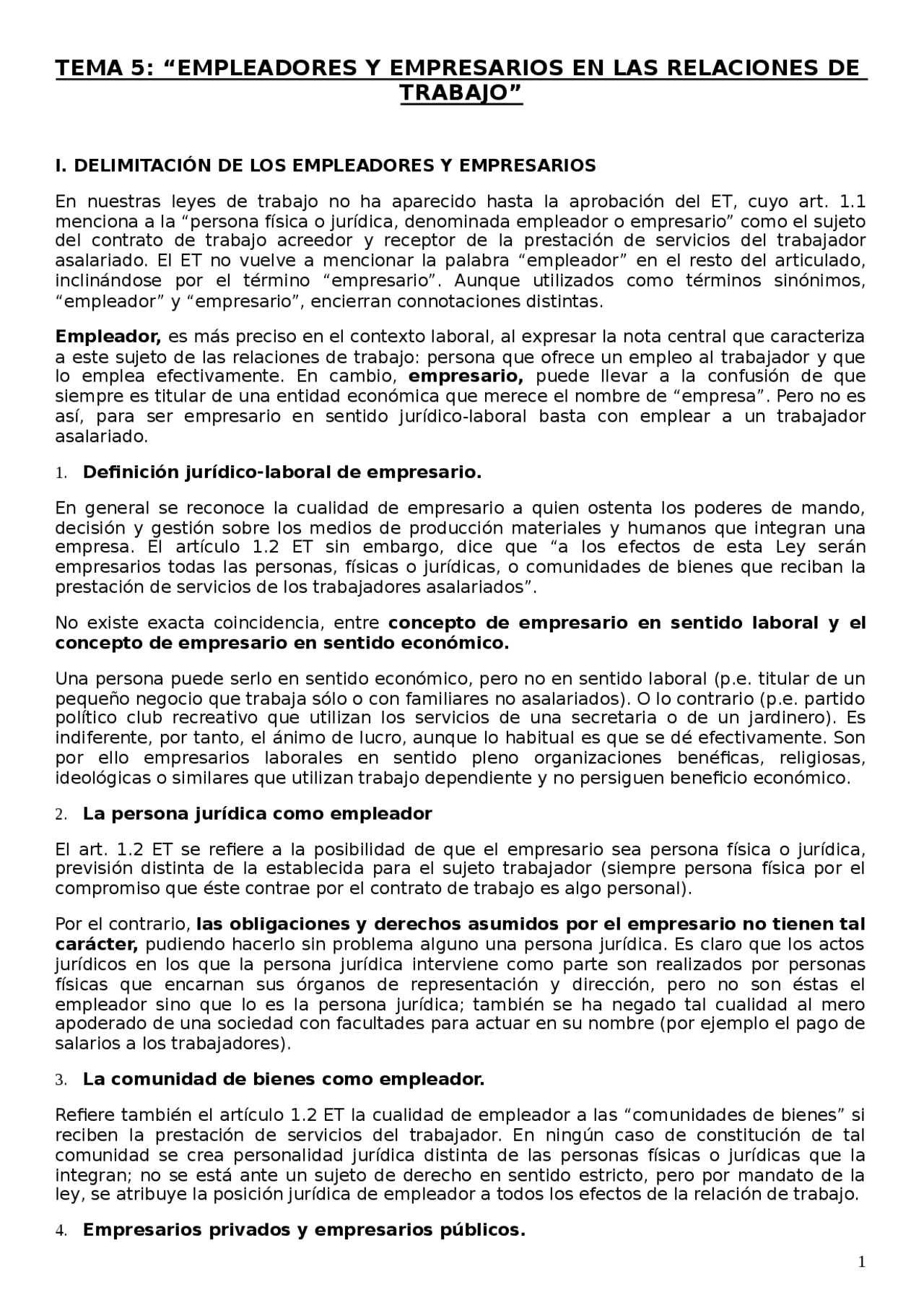 APUNTES TEMA 5 DE DERECHO DEL TRABAJO - Docsity