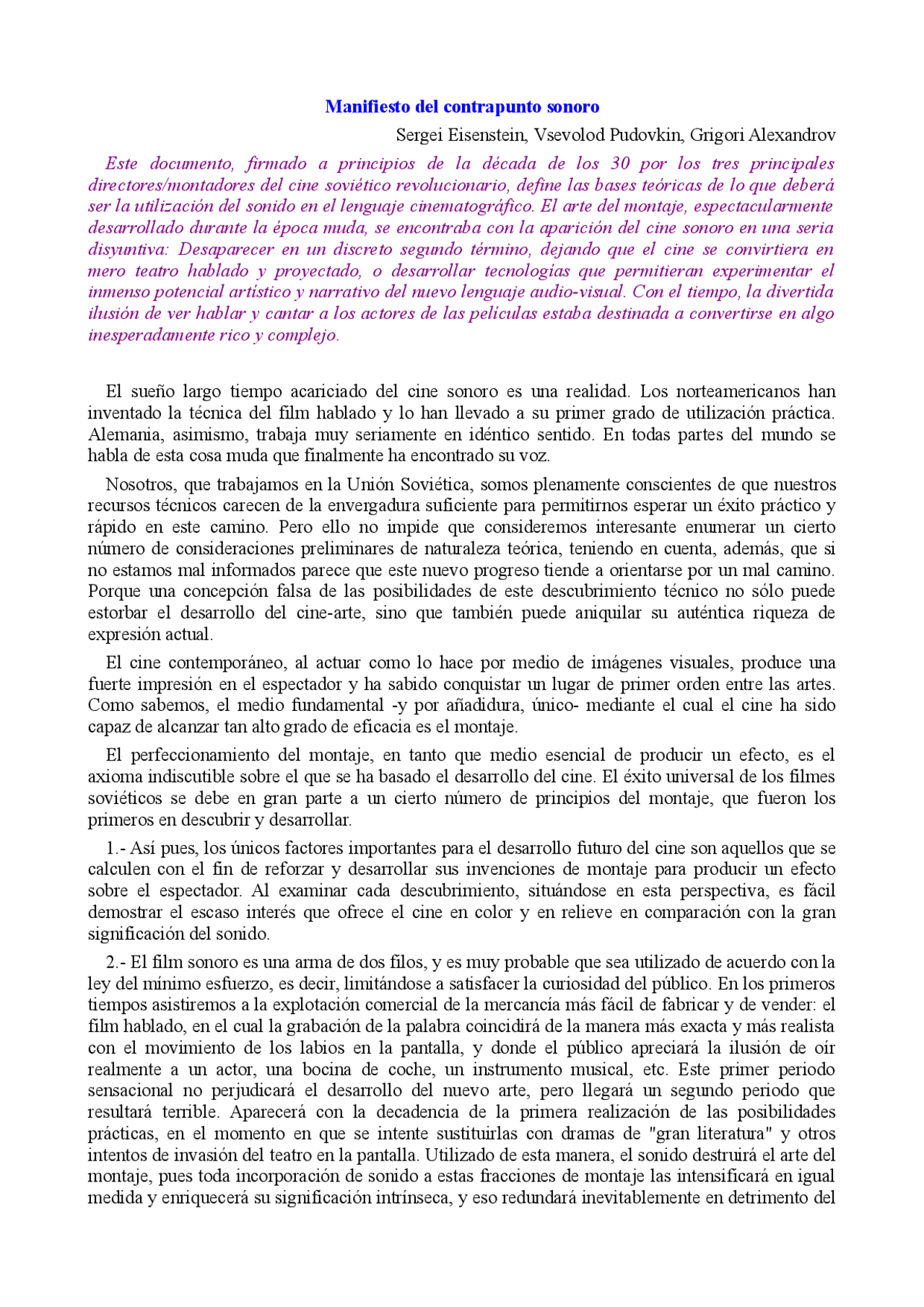 El manifiesto del sonido Docsity