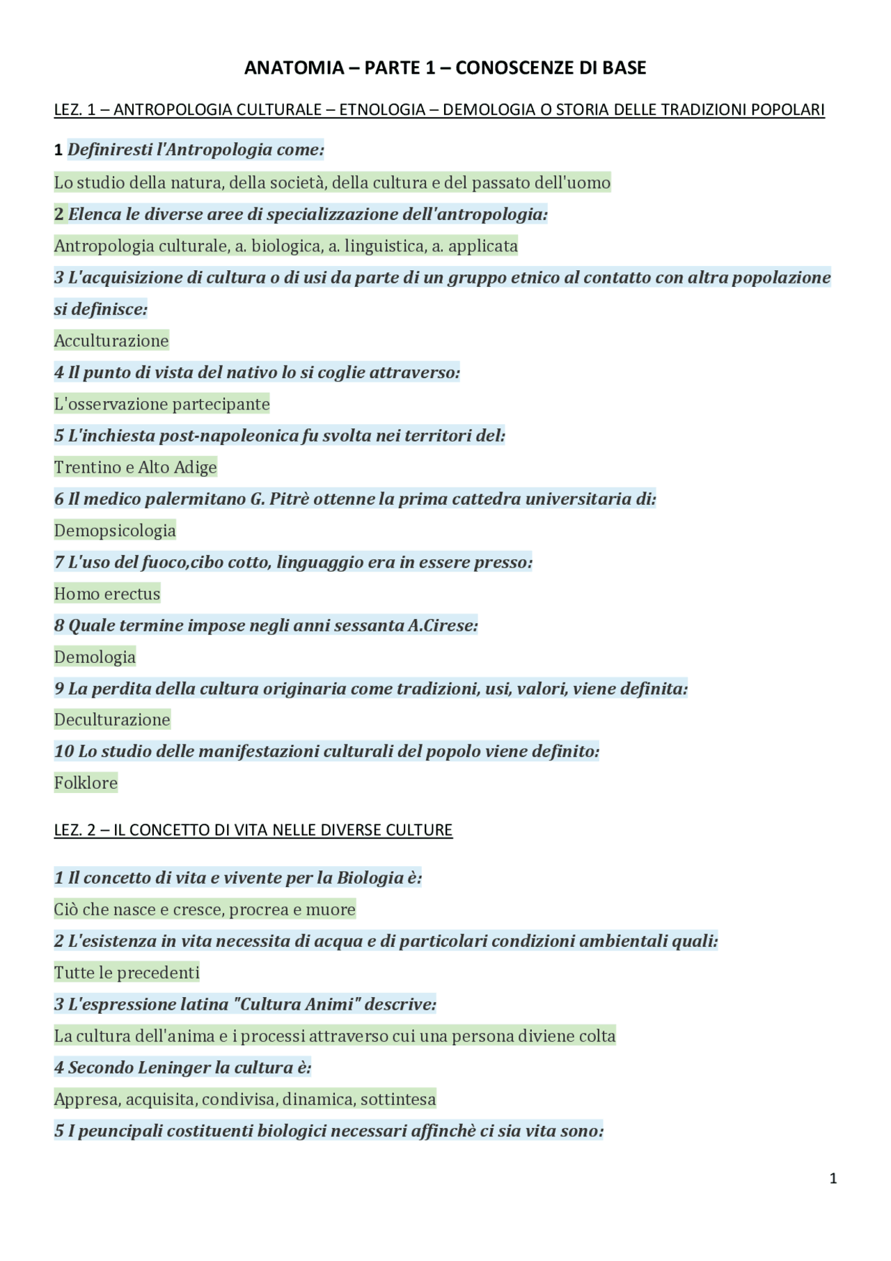 Test anatomia università pegaso - Docsity