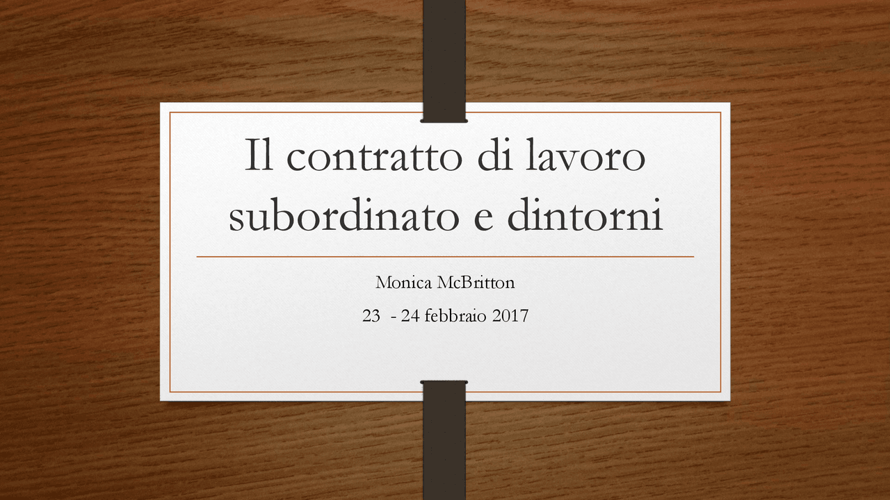 Contratto di lavoro subordinato - Docsity