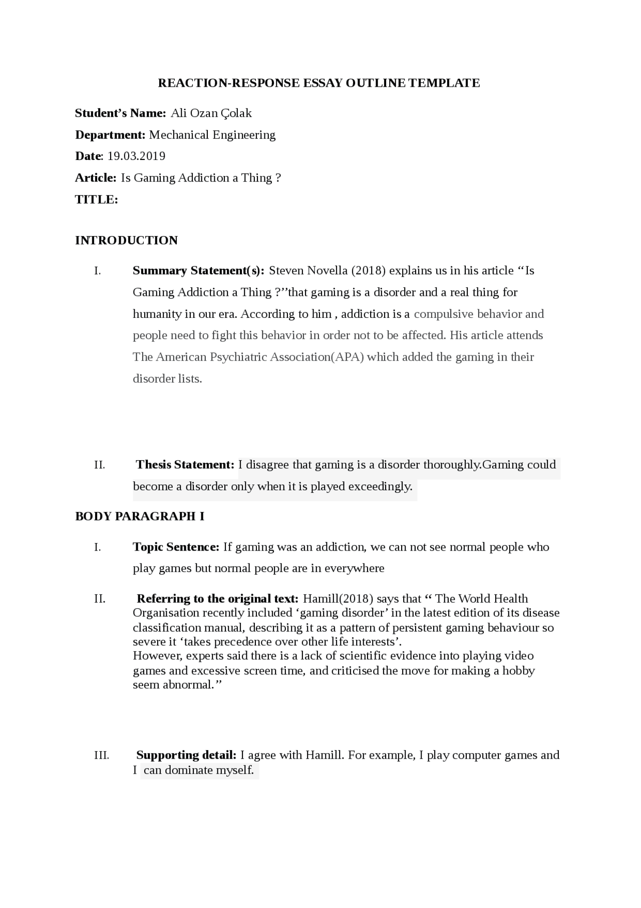 Reaction essay outline template Essays (university) Psychology of Reaction essay outline template Essays (university) Psychology of
