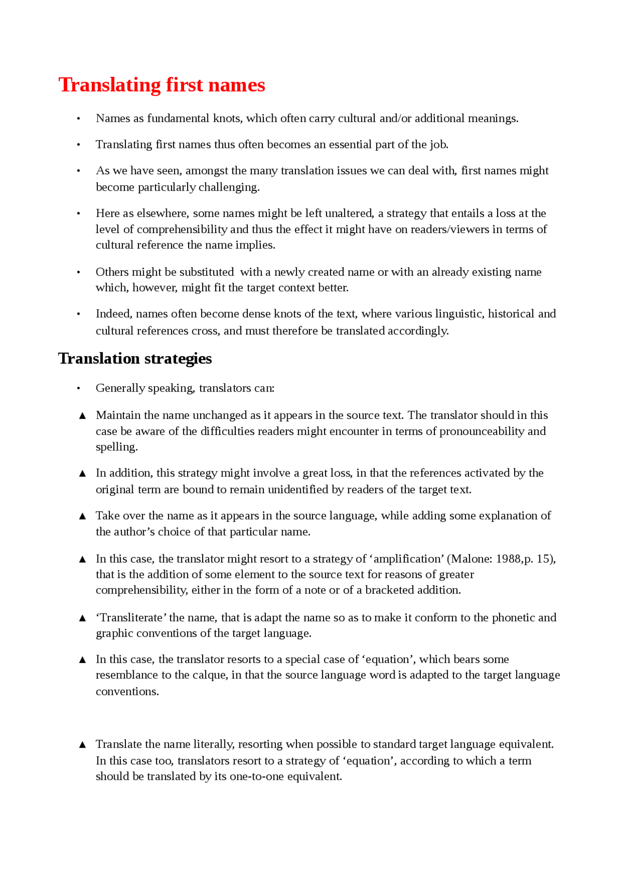 Translating first names in english translation. Schemi e mappe
