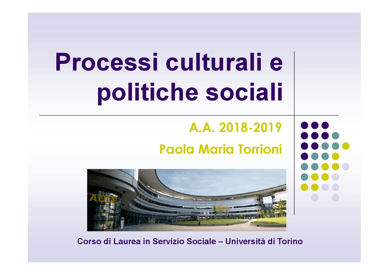 Processi Culturali E Politiche Sociali Unito