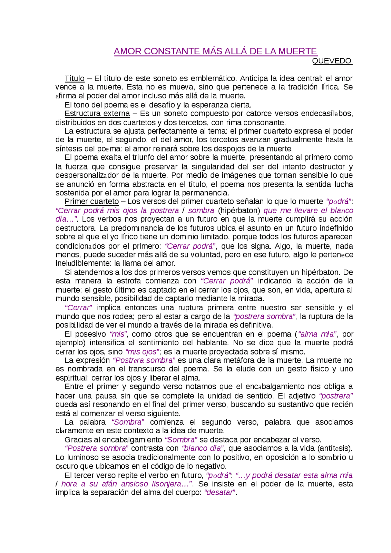 Amor Constante Mas Alla De La Muerte Francisco De Quevedo Docsity