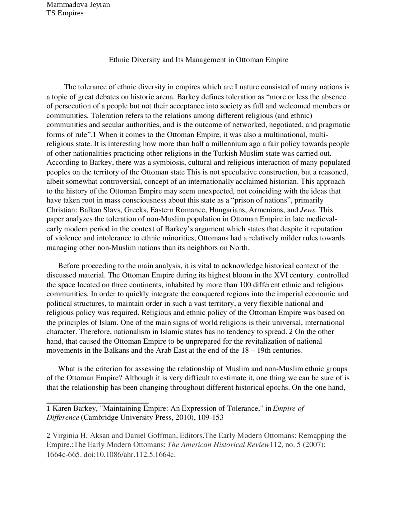 Ethnic diversity and its management in Ottoman Empire Docsity