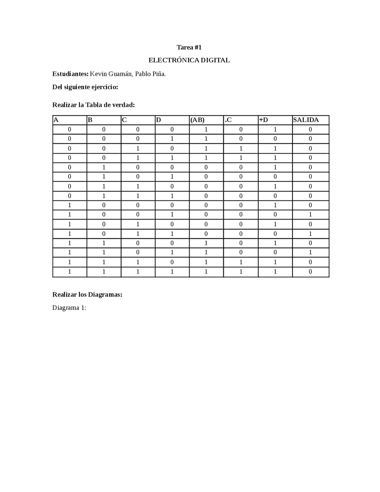 TABLAS DE VERDAD DE EJERCICIO CON OR, AND, NOR Docsity
