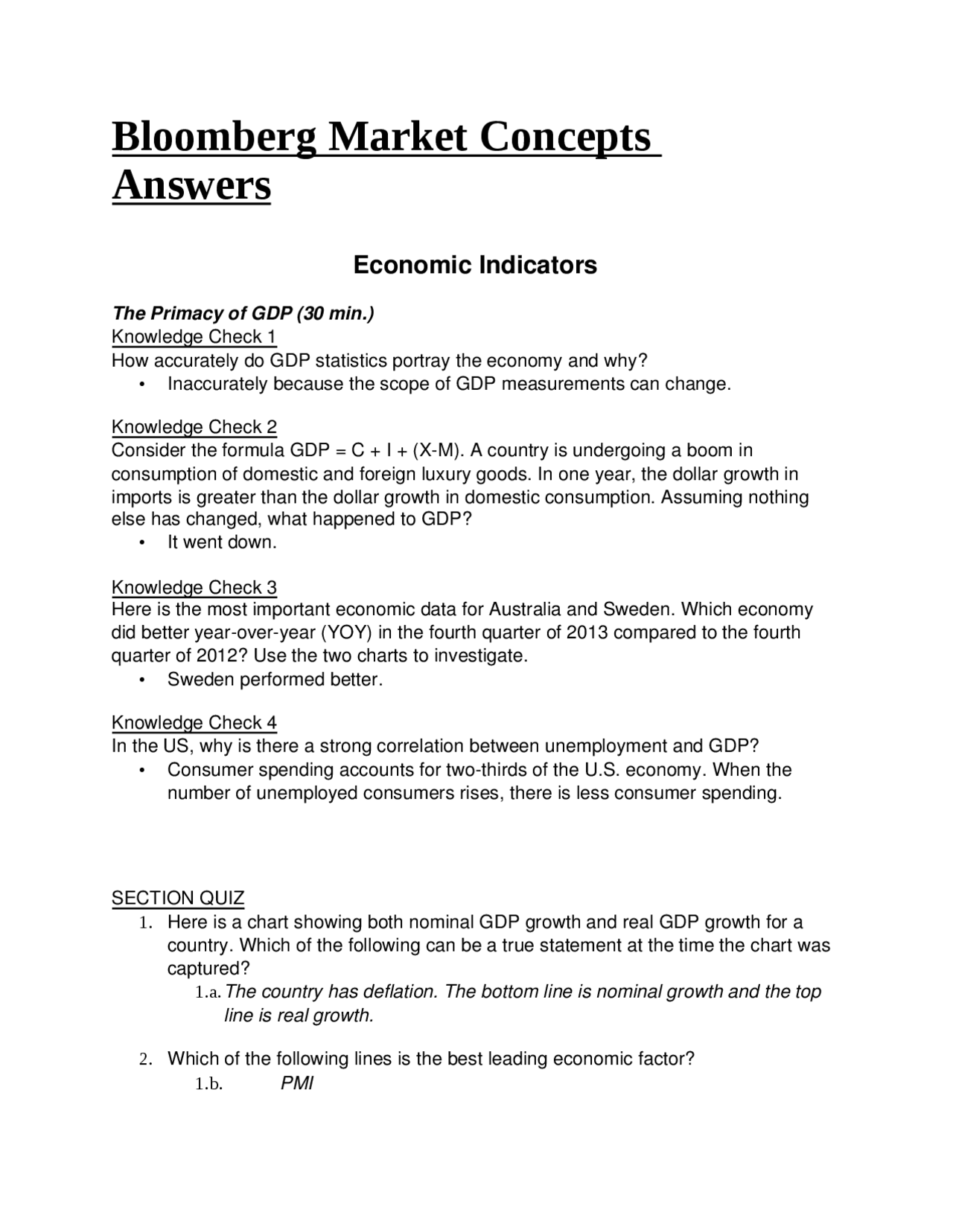 Bmc Bloomberg Bloomberg Market Concepts (BMC) - Risposte | Docsity