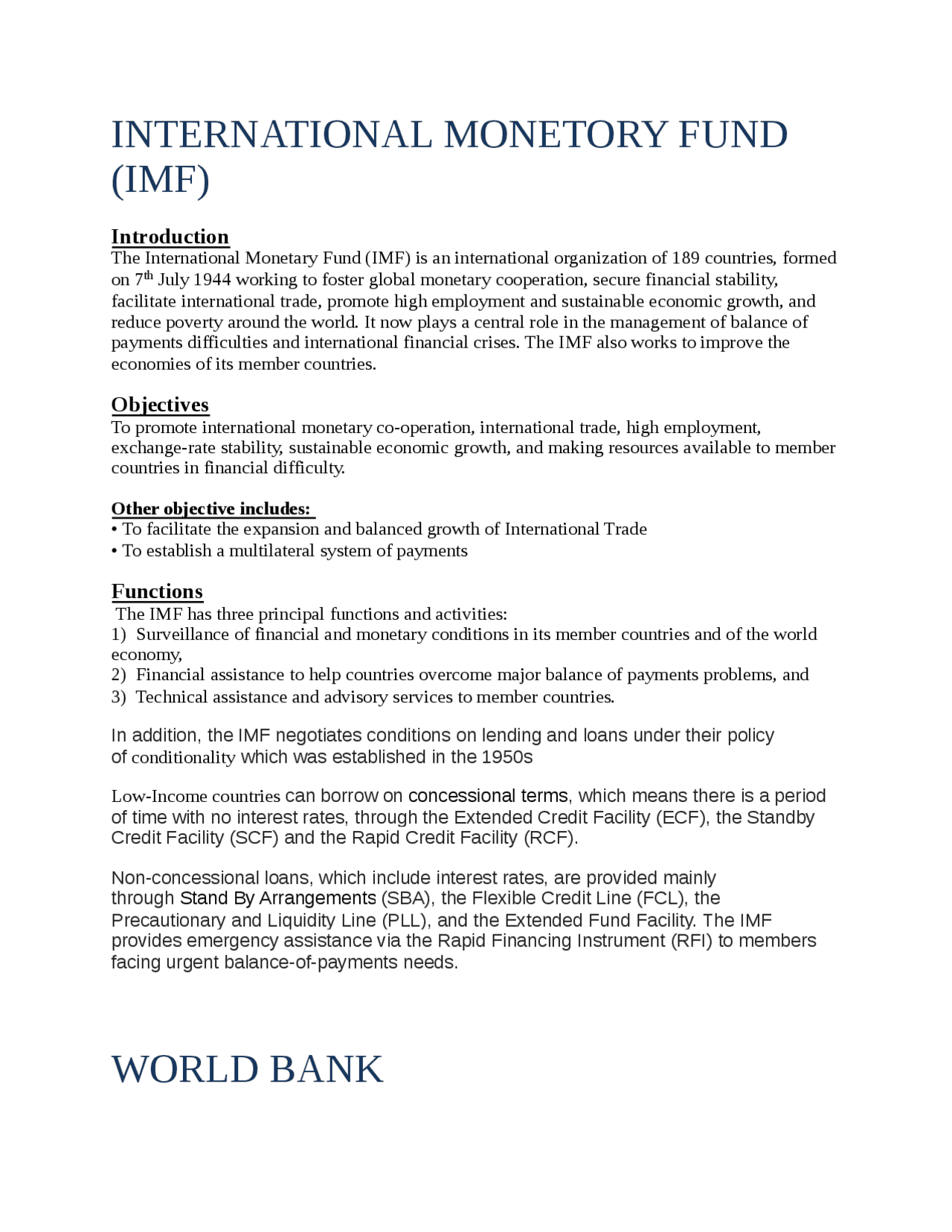 World Bank Notes.pdf IMF and World Bank notes - Docsity