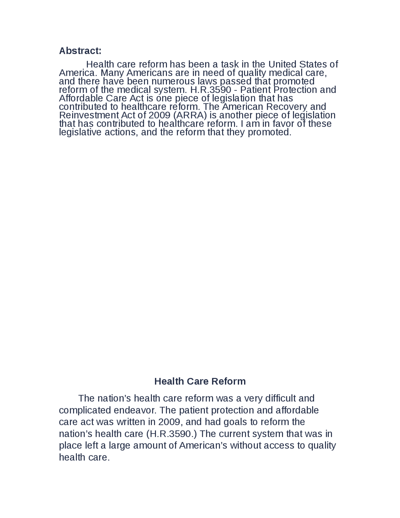 United States of America Health Care Reform - Docsity