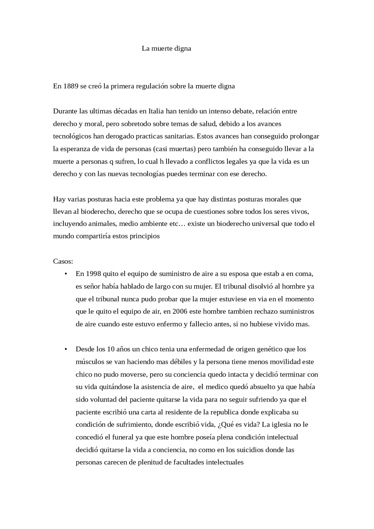 La muerte digna conferencia | Ejercicios de Derecho Eclesiástico | Docsity