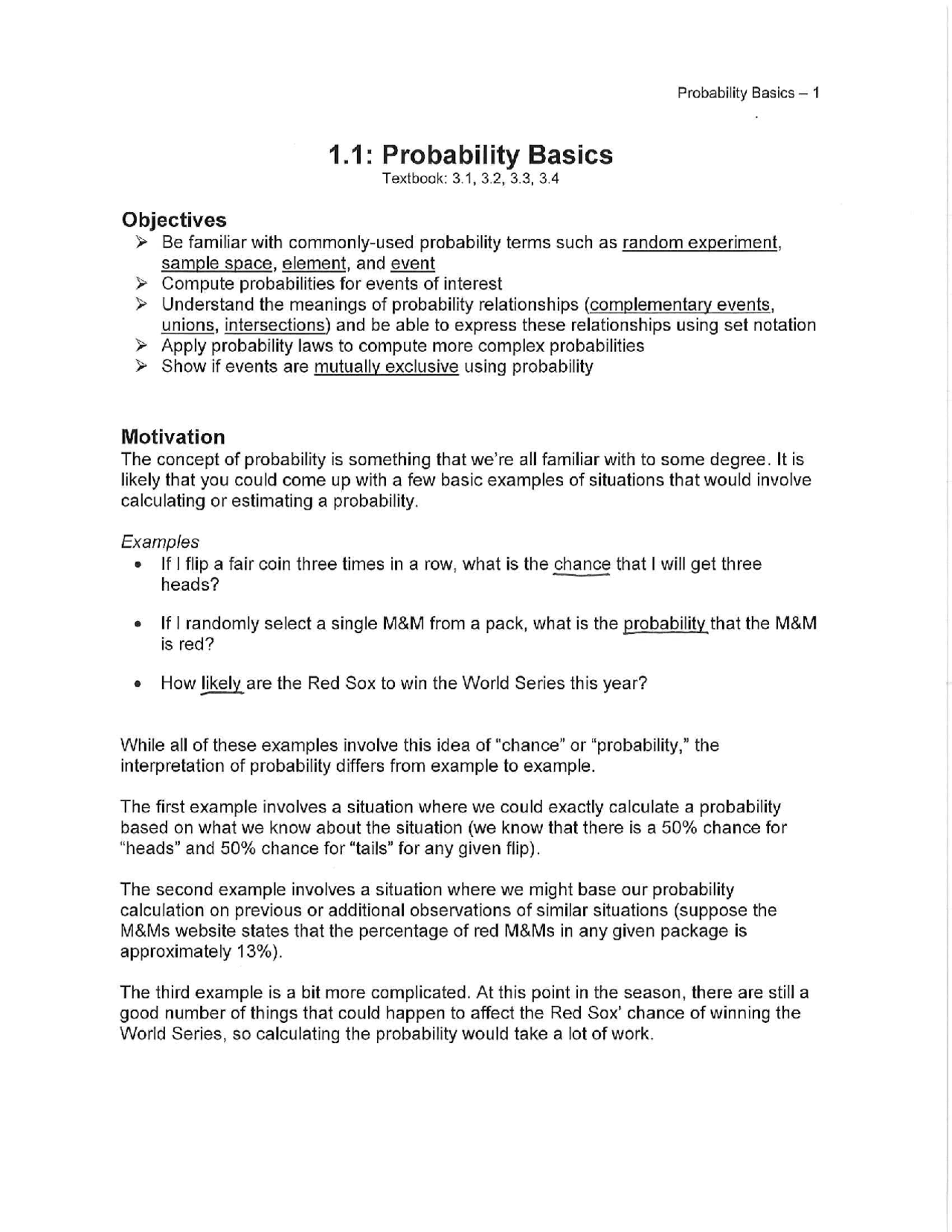Statistics Notes on Probability - Docsity