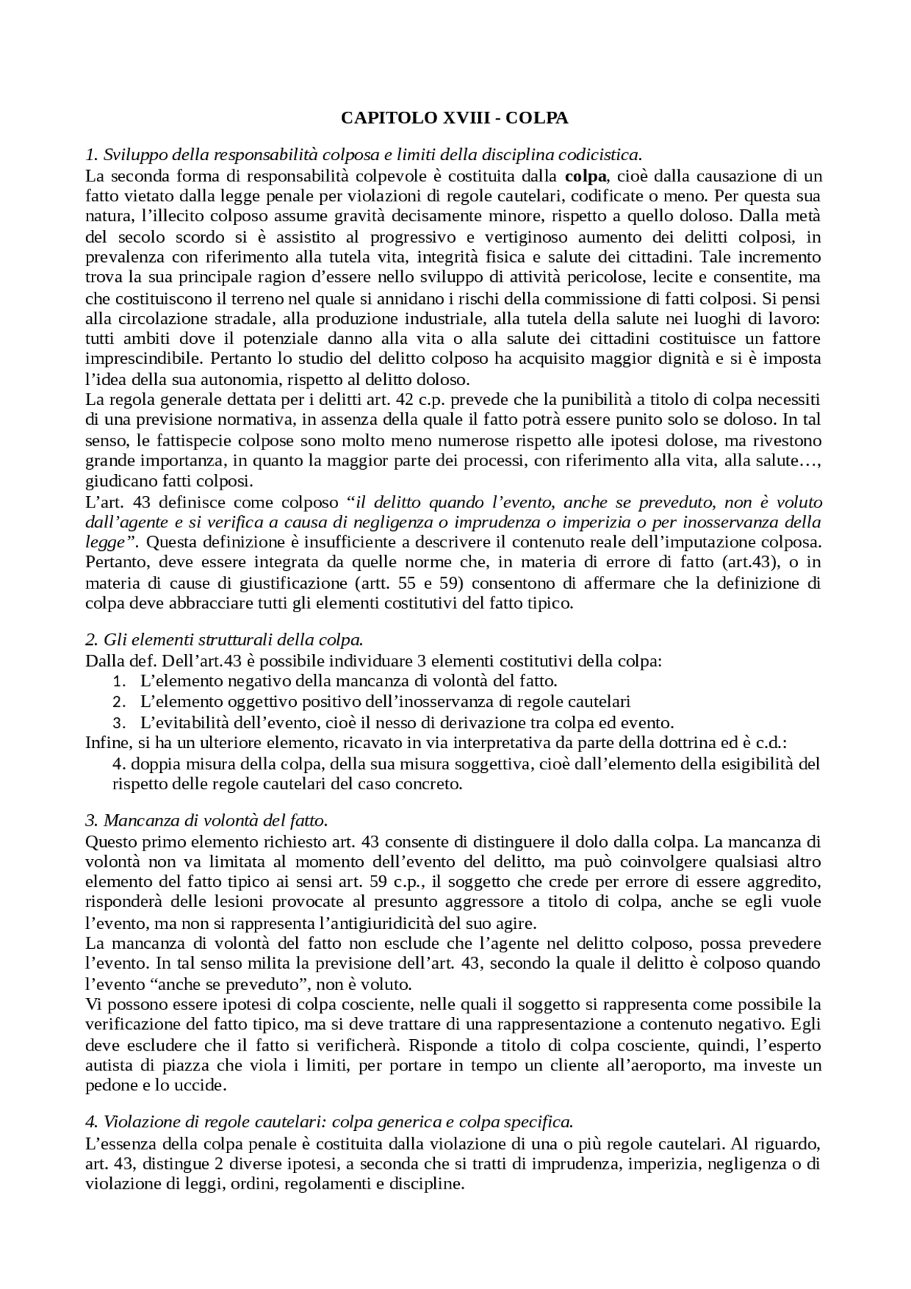 Il reato e la colpa - Docsity