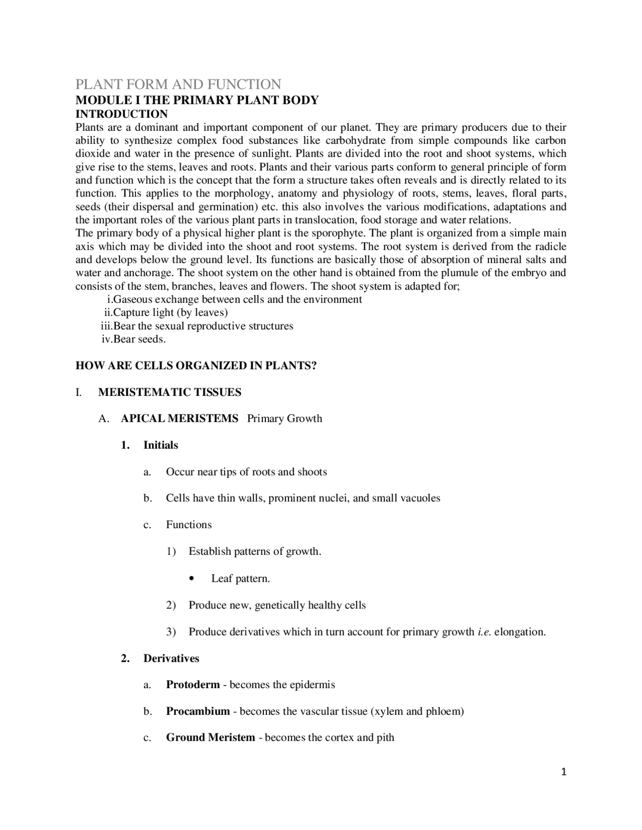 Plant forms and functions - Docsity