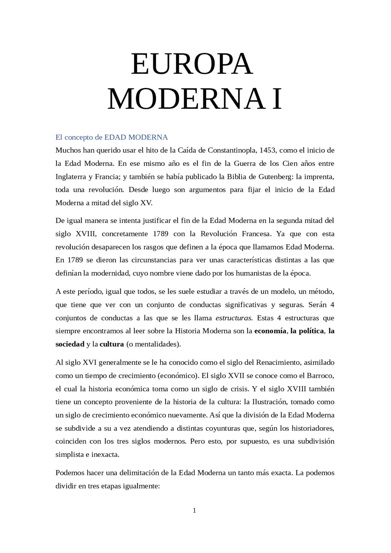 Historia de Europa Moderna I - Docsity