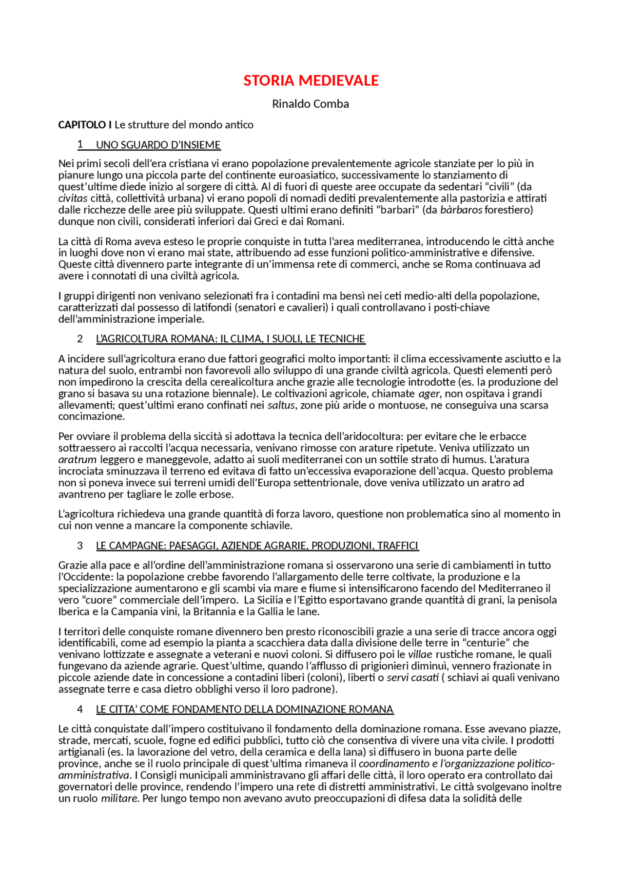 Storia medievale - Rinaldo Comba - riassunto - Docsity