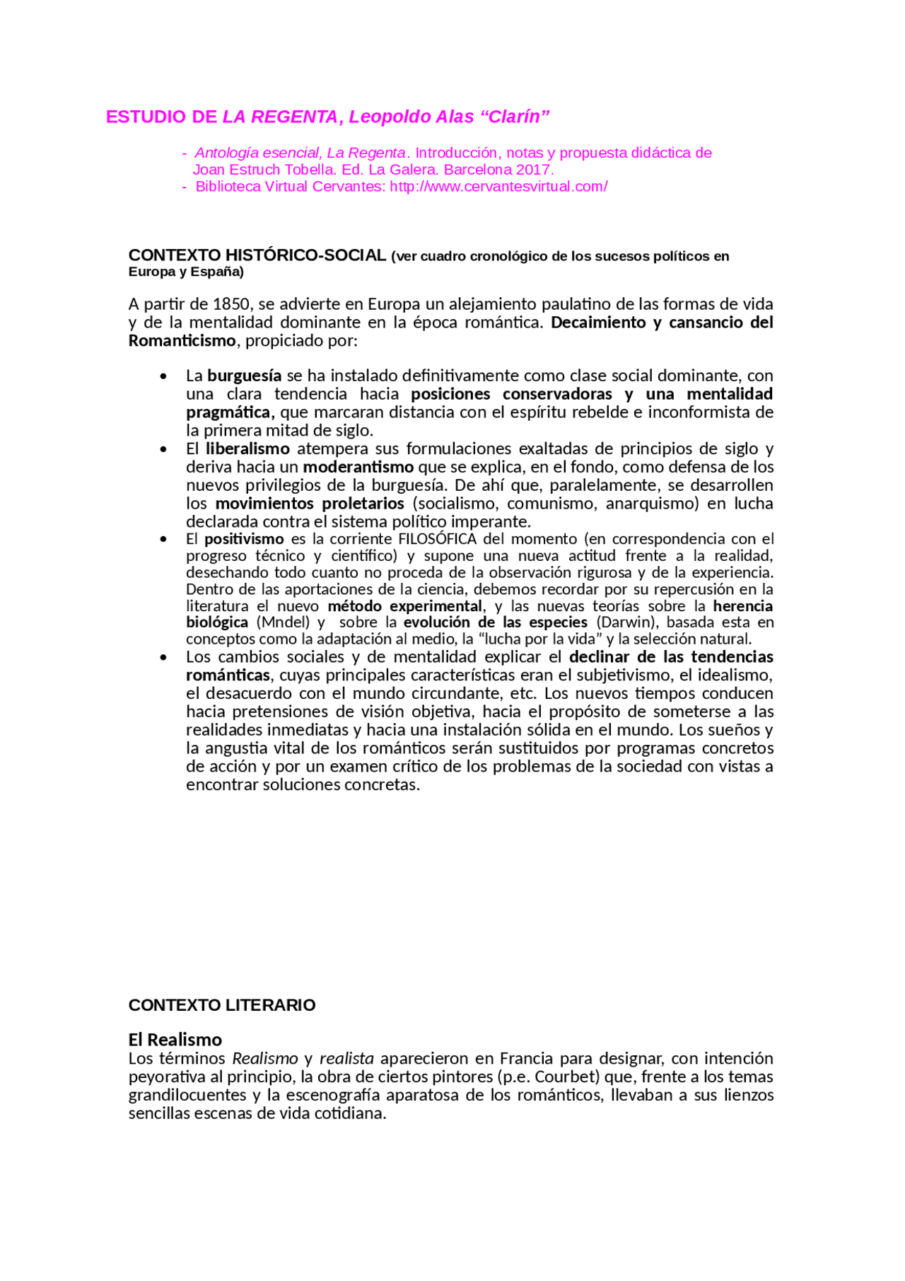 Temas De La Regenta Selectividad Docsity