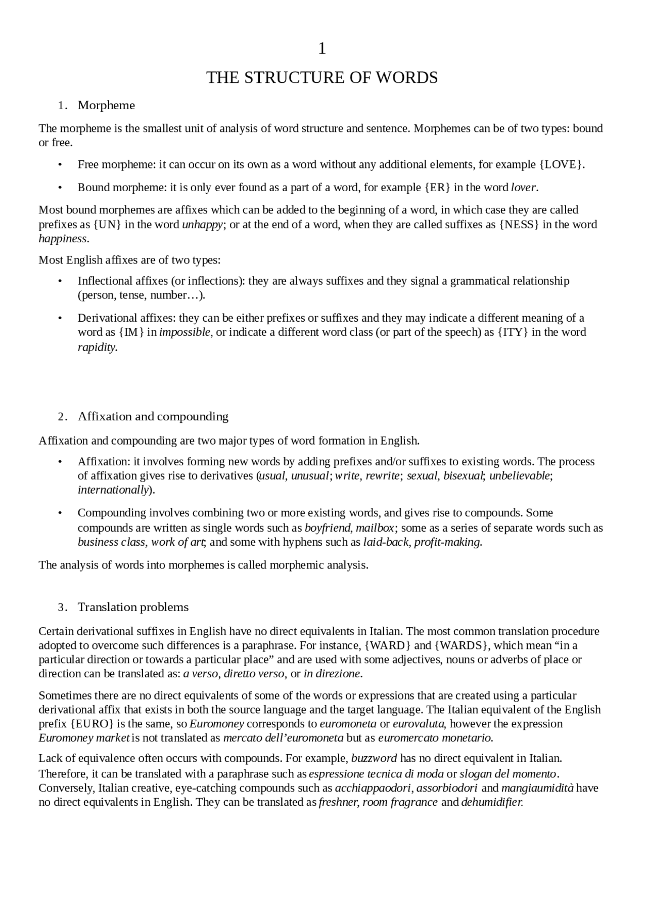 Capitolo 1: the structure of words - Docsity