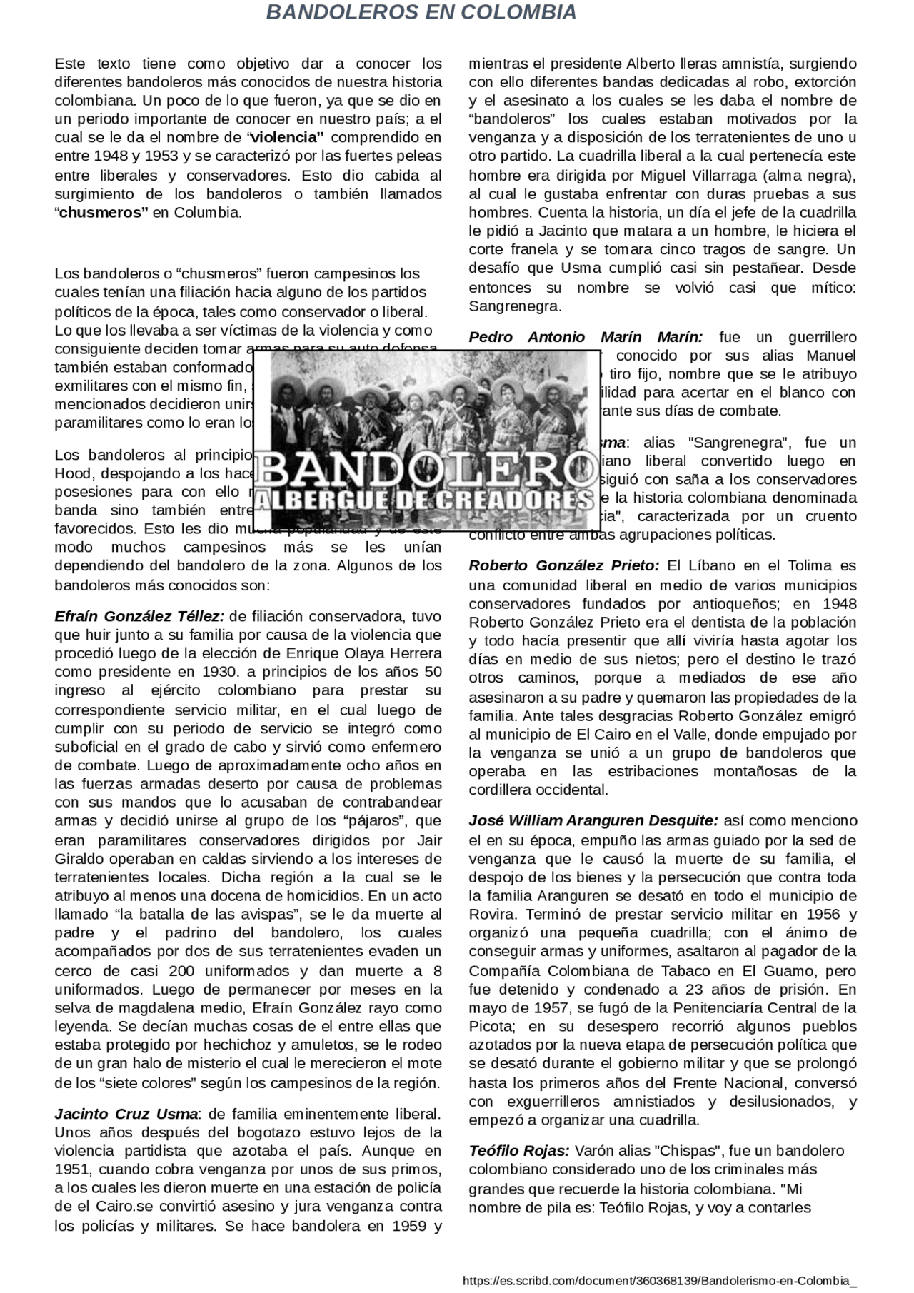 Bandolerismo en Colombia Guías, Proyectos, Investigaciones de