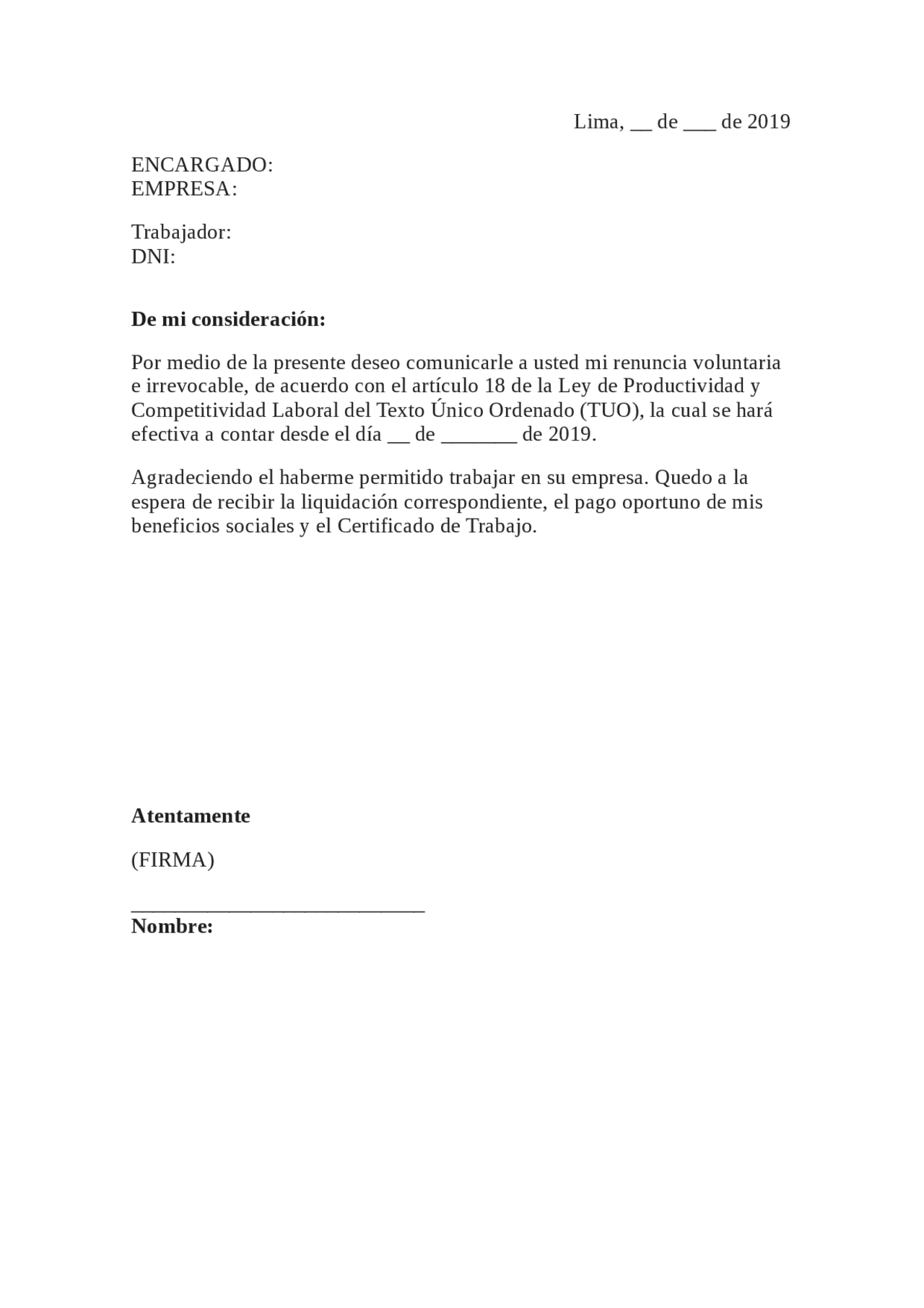 Modelo carta de renuncia Docsity Modelo carta de renuncia Docsity
