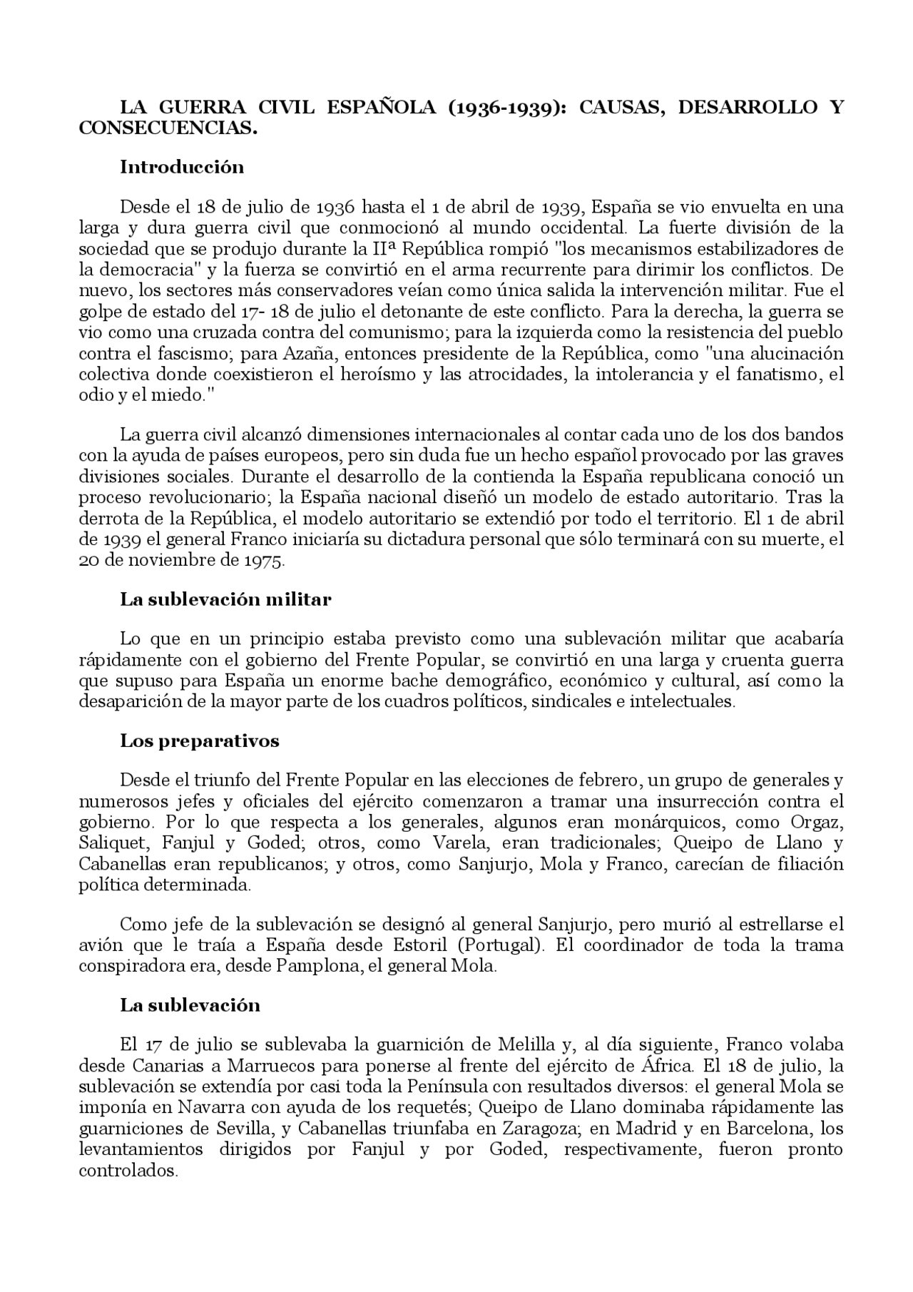 La Guerra Civil Espanola 1936 1939 Causas Desarrollo Y Consecuencias Docsity