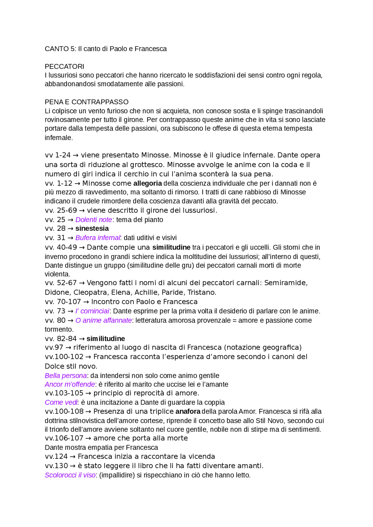 Canto 5, Inferno, Divina Commedia, Dante Docsity