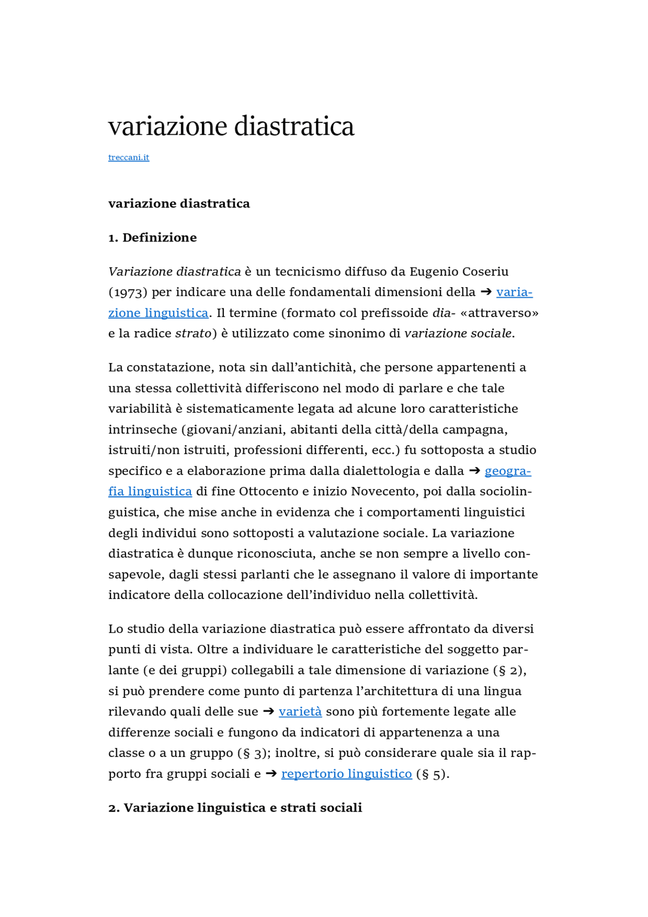 Variante Distrastica Le variazioni diastratiche - Docsity