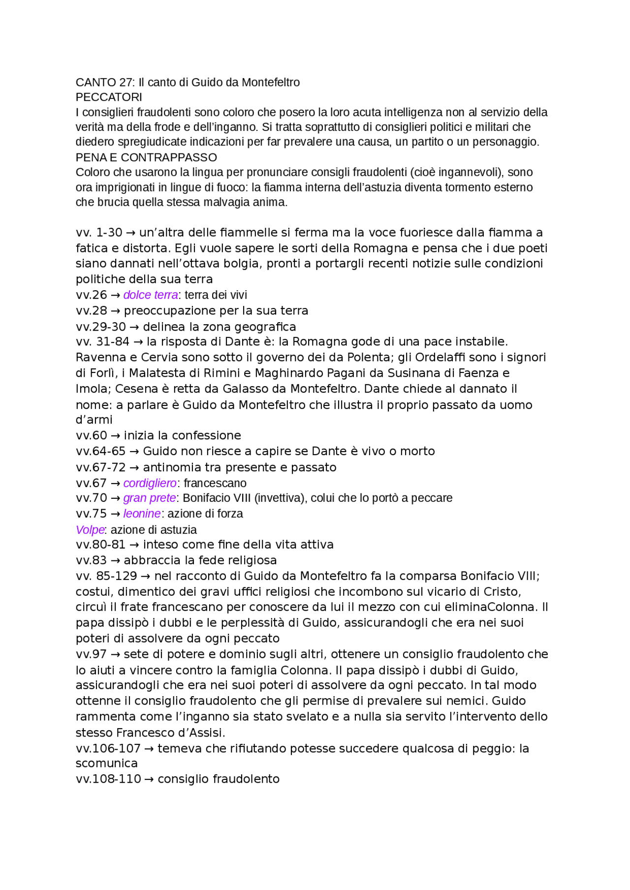 Canto 27, Inferno, Divina Commedia, Dante Docsity