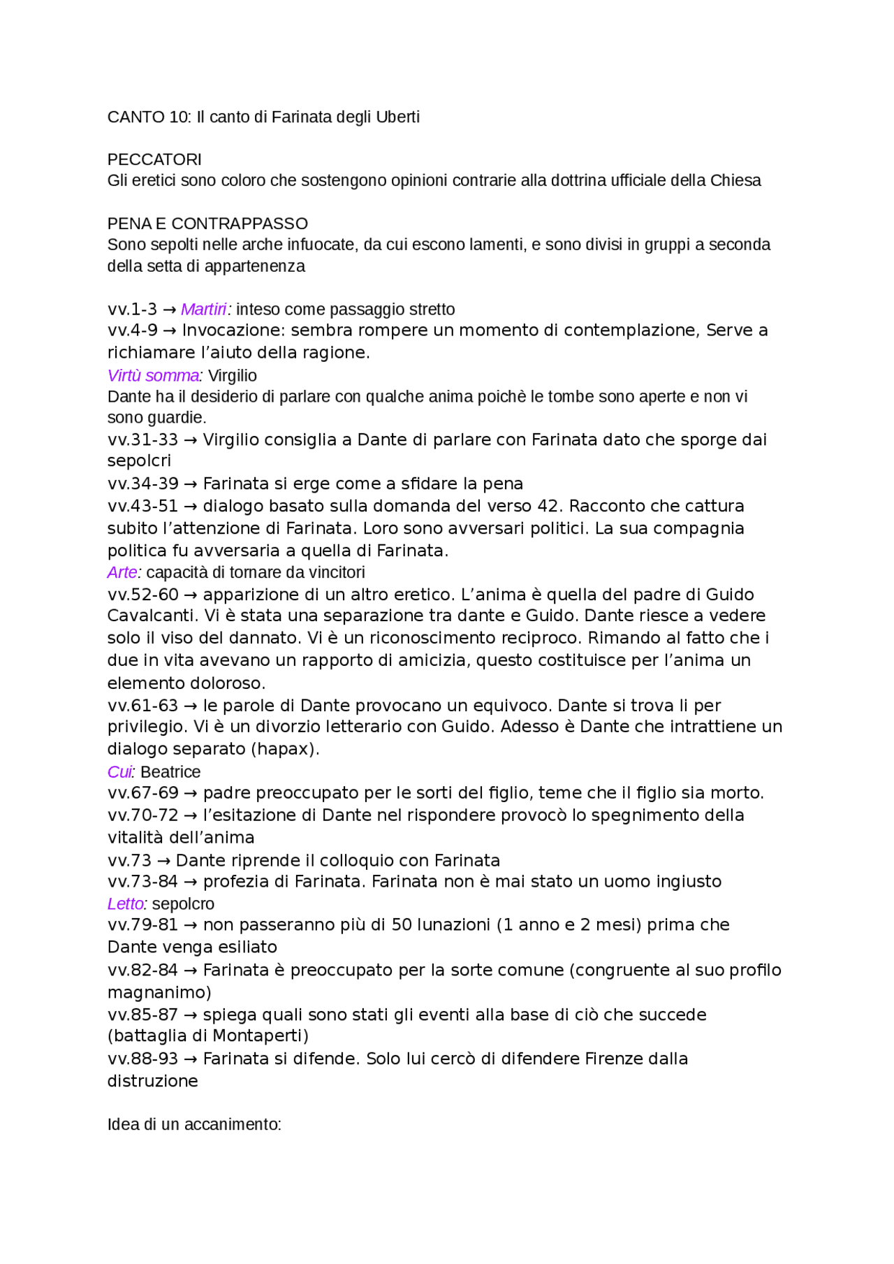 Canto 10, Inferno, Divina Commedia, Dante Docsity