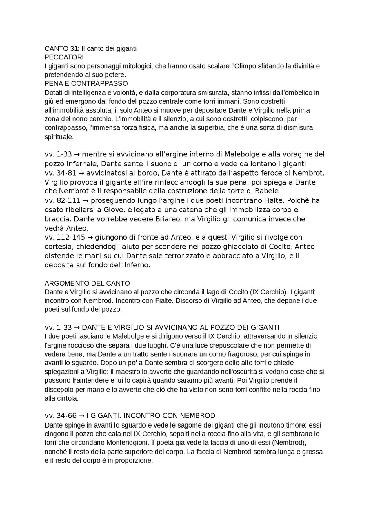Canto 31, Inferno, Divina Commedia, Dante Docsity