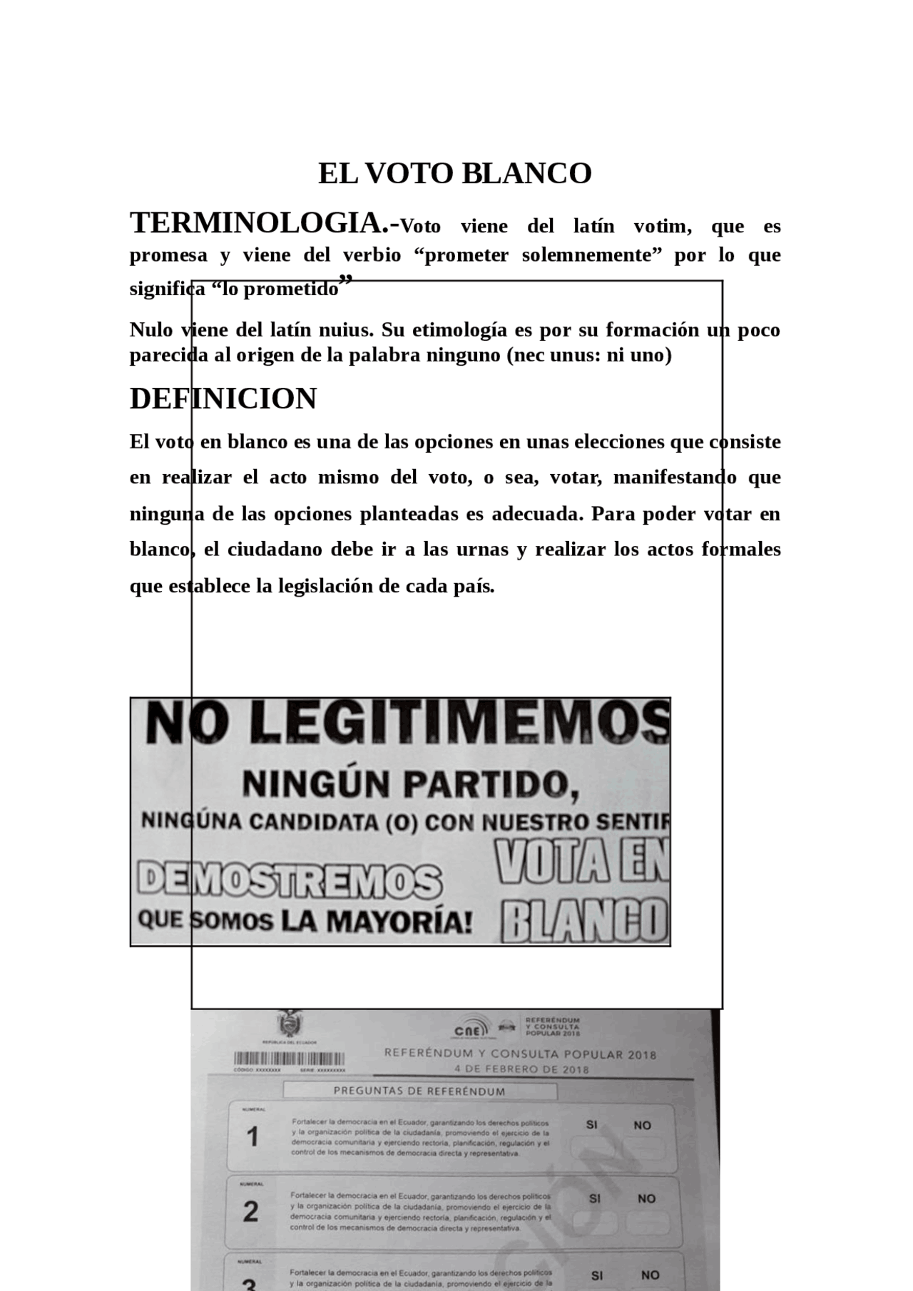 El voto en Blanco para las diferentes elecciones - Docsity