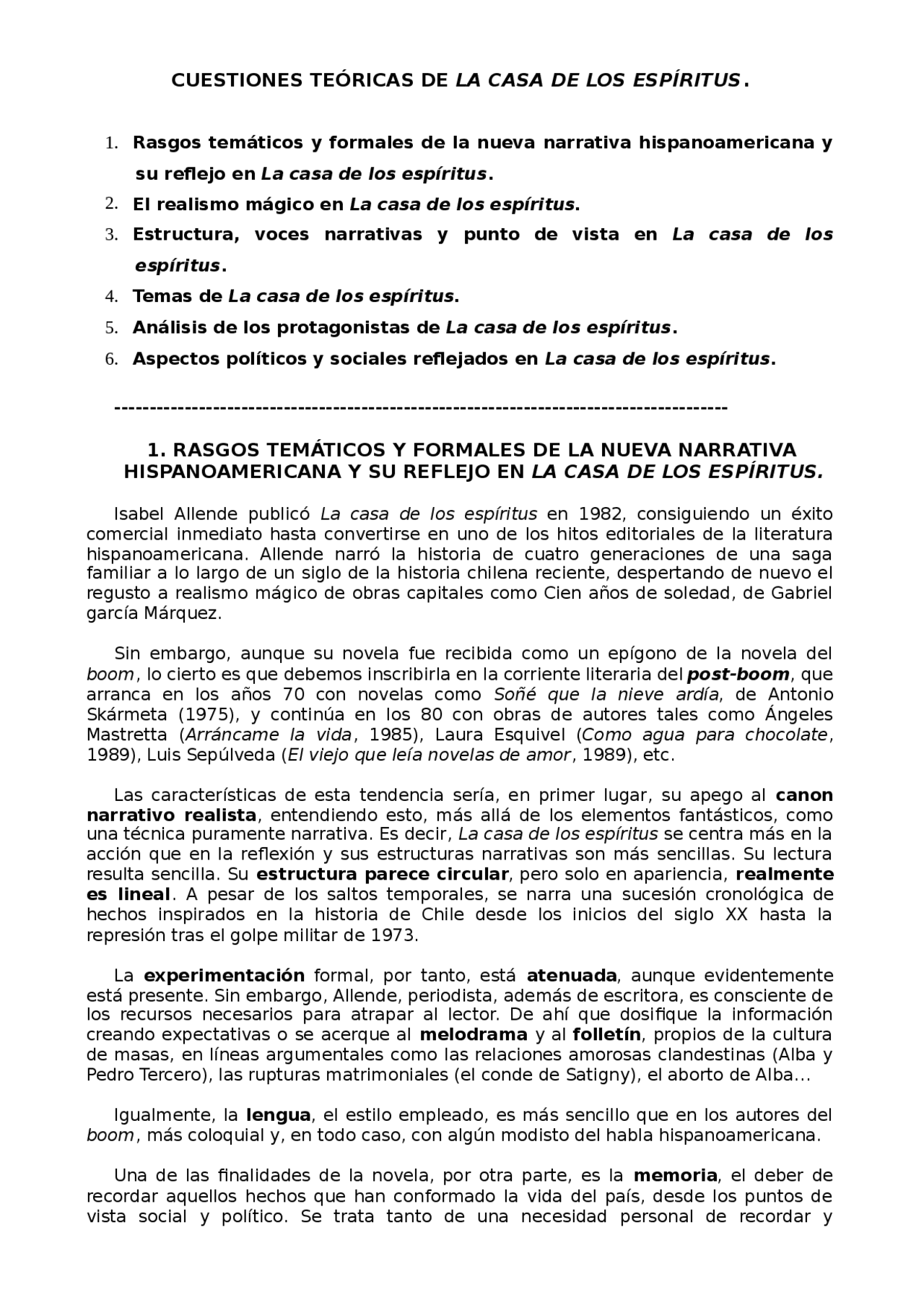 Cuestiones La Casa De Los Espiritus Docsity