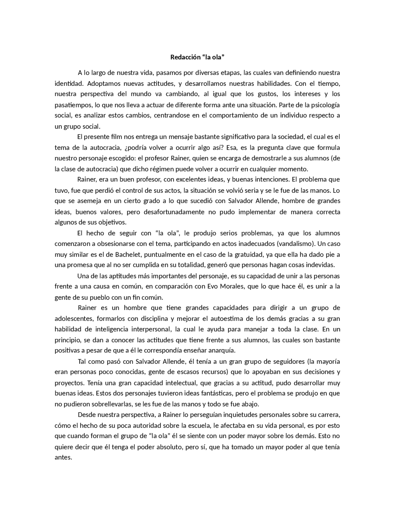 Analisis De Pelicula La Ola Docsity