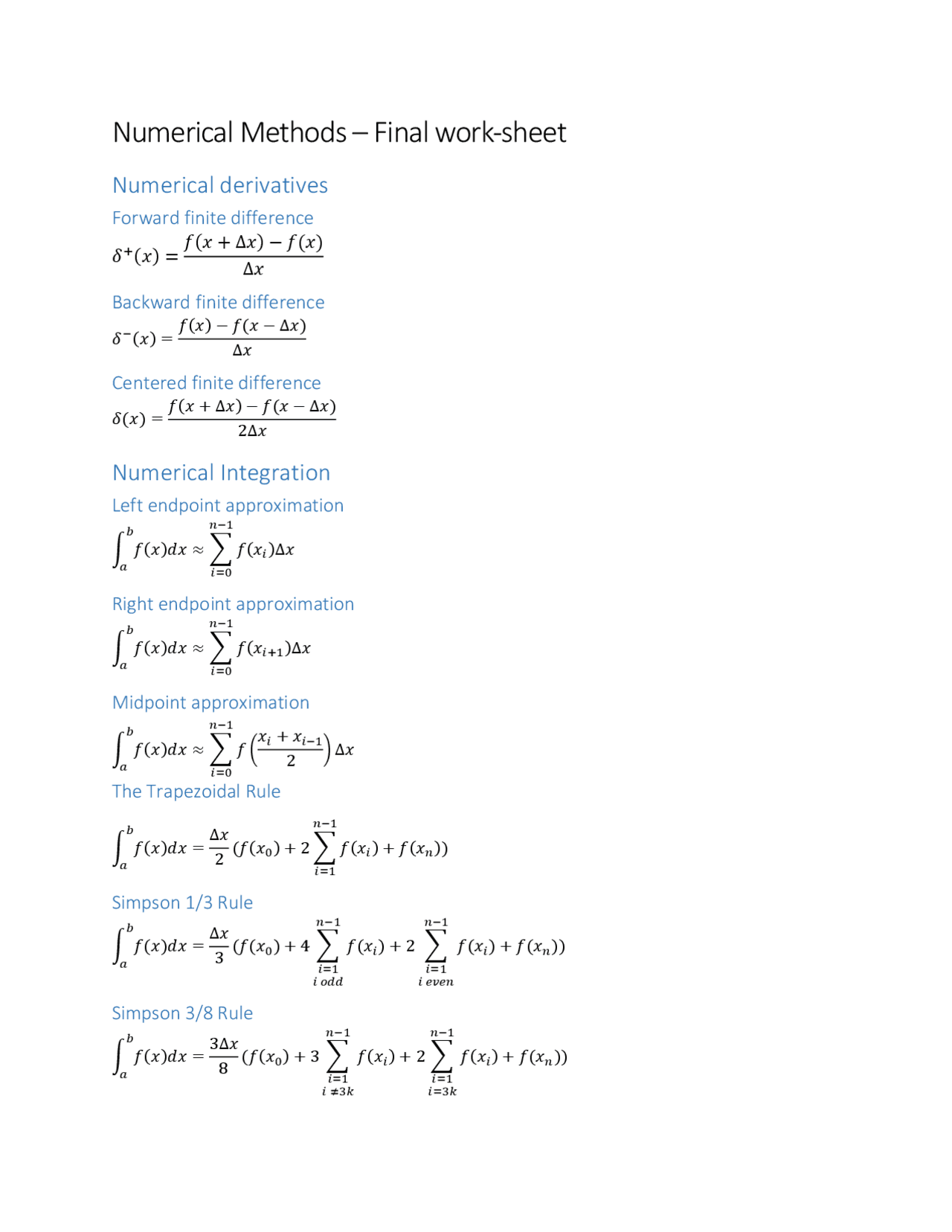 Numerical methods formulas - Docsity