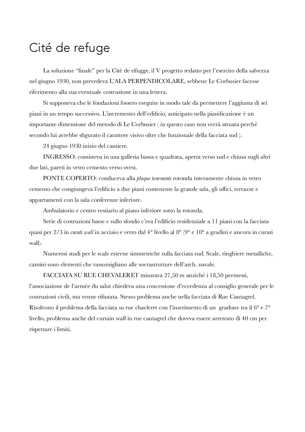 Citè de refuge le corbusier - Docsity