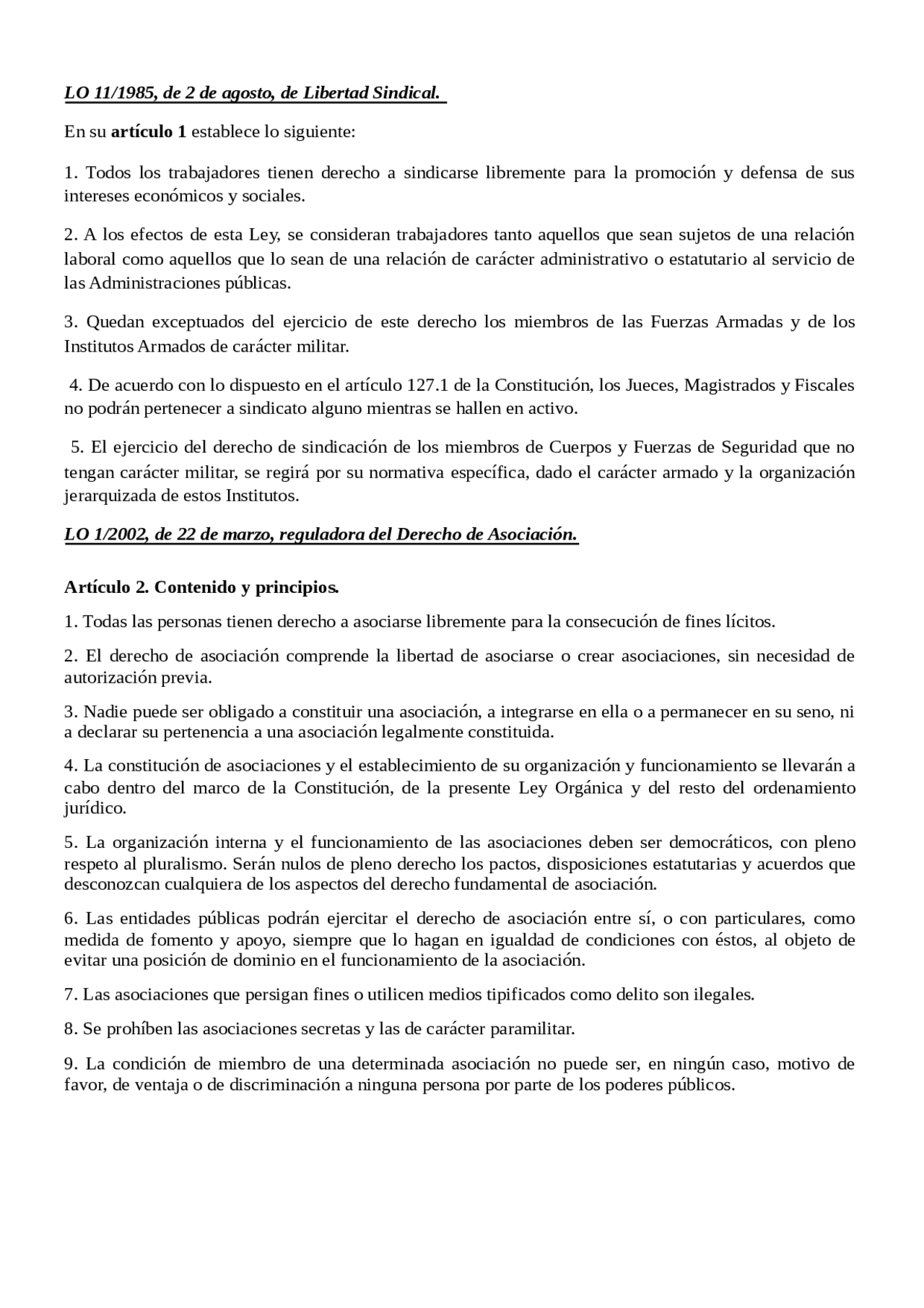 LEY ORGÁNICA LIBERTAD SINDICAL Docsity LEY ORGÁNICA LIBERTAD SINDICAL Docsity