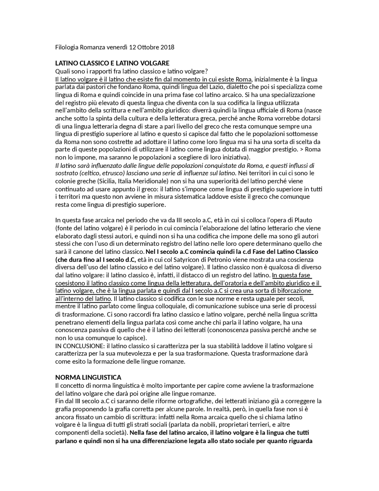 Distinzione tra latino volgare e latino classico Appunti di Filologia