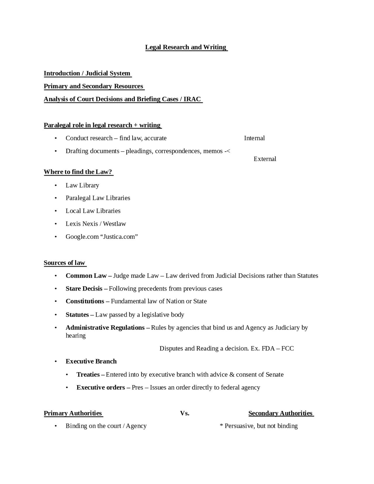 Legal Research & Writing - Docsity