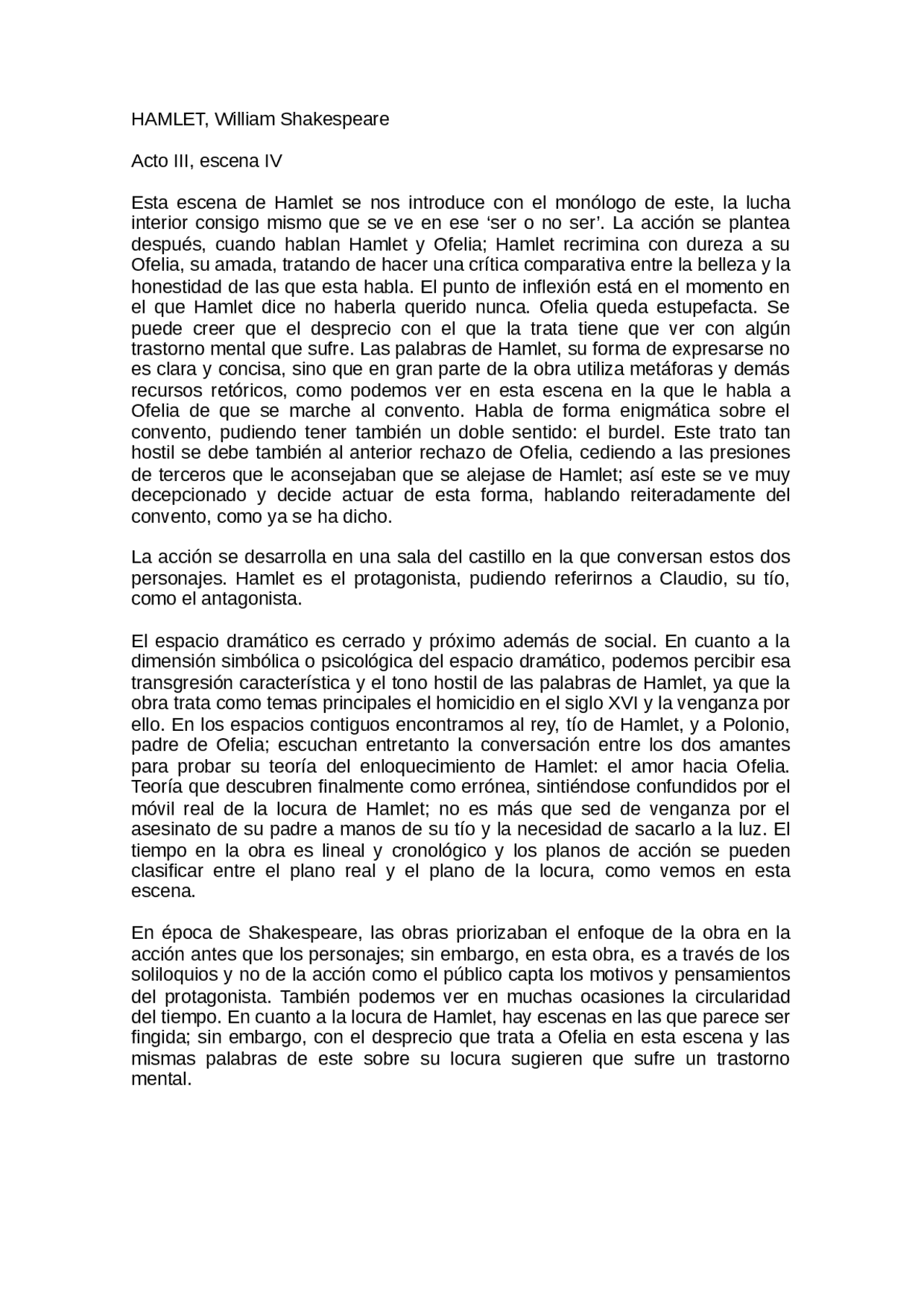 Trabajo Hamlet Shakespeare Docsity