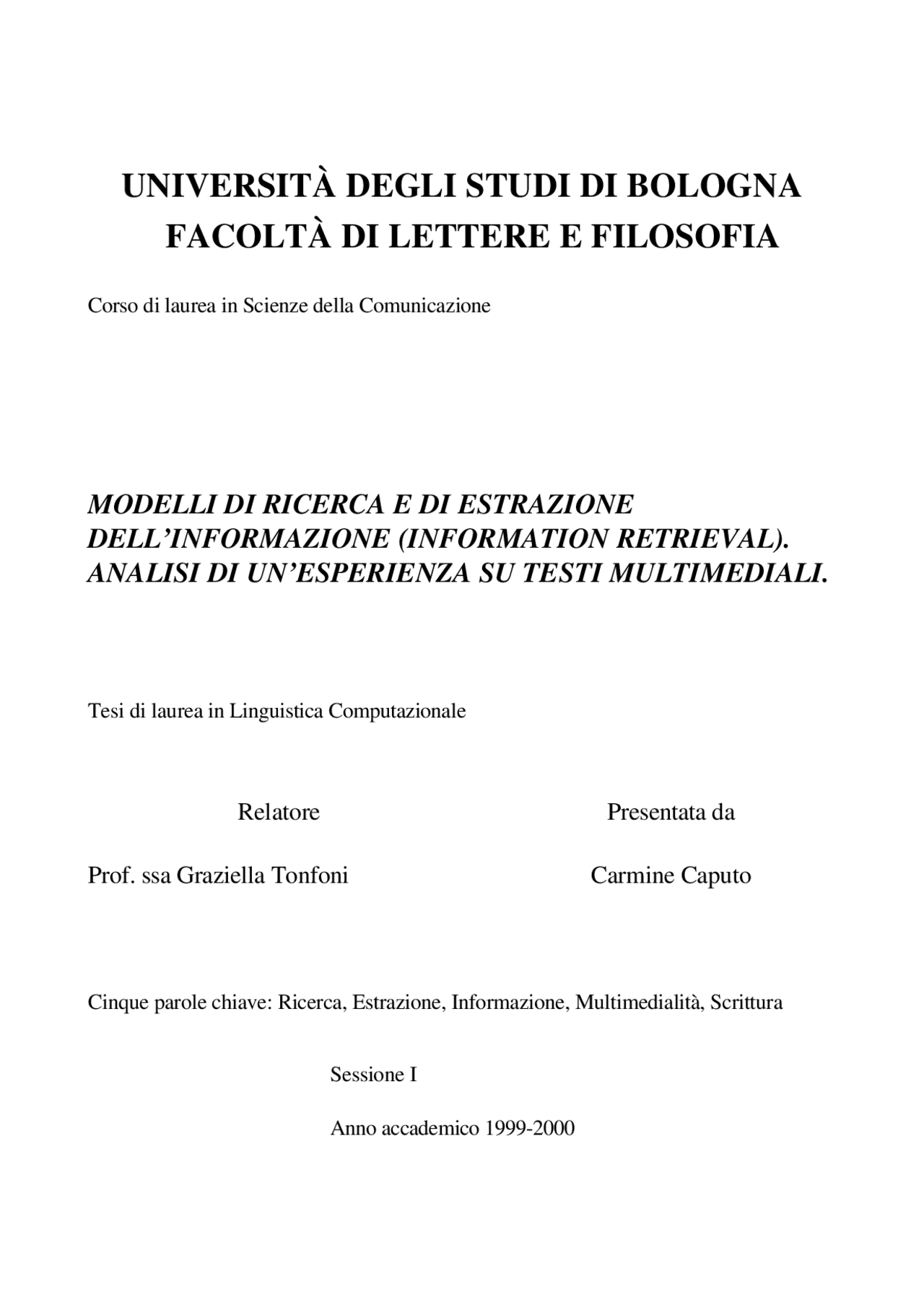 Modelli di ricerca ed estrazione delle informazioni - Docsity