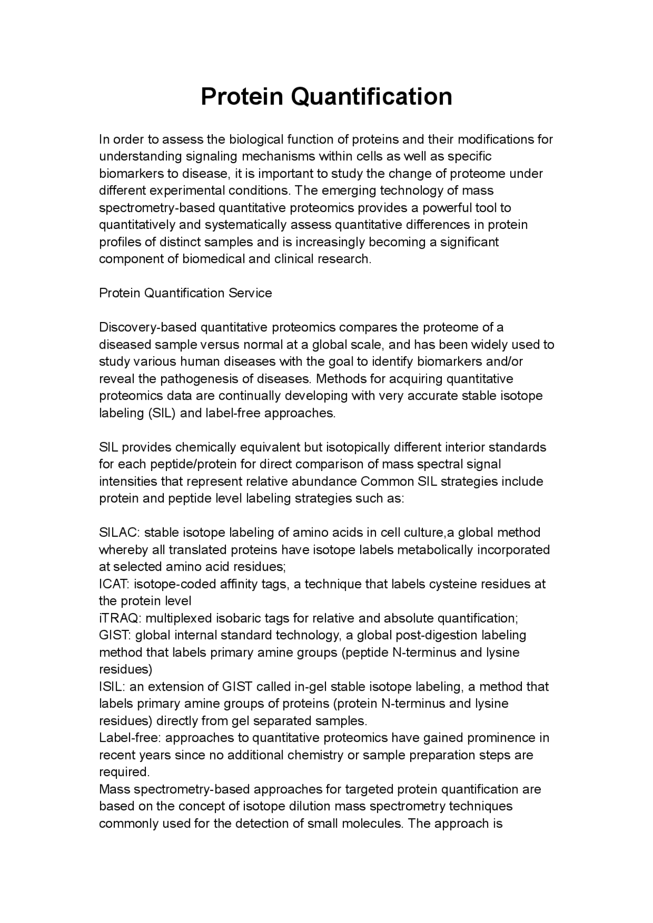 Protein Quantification - Docsity