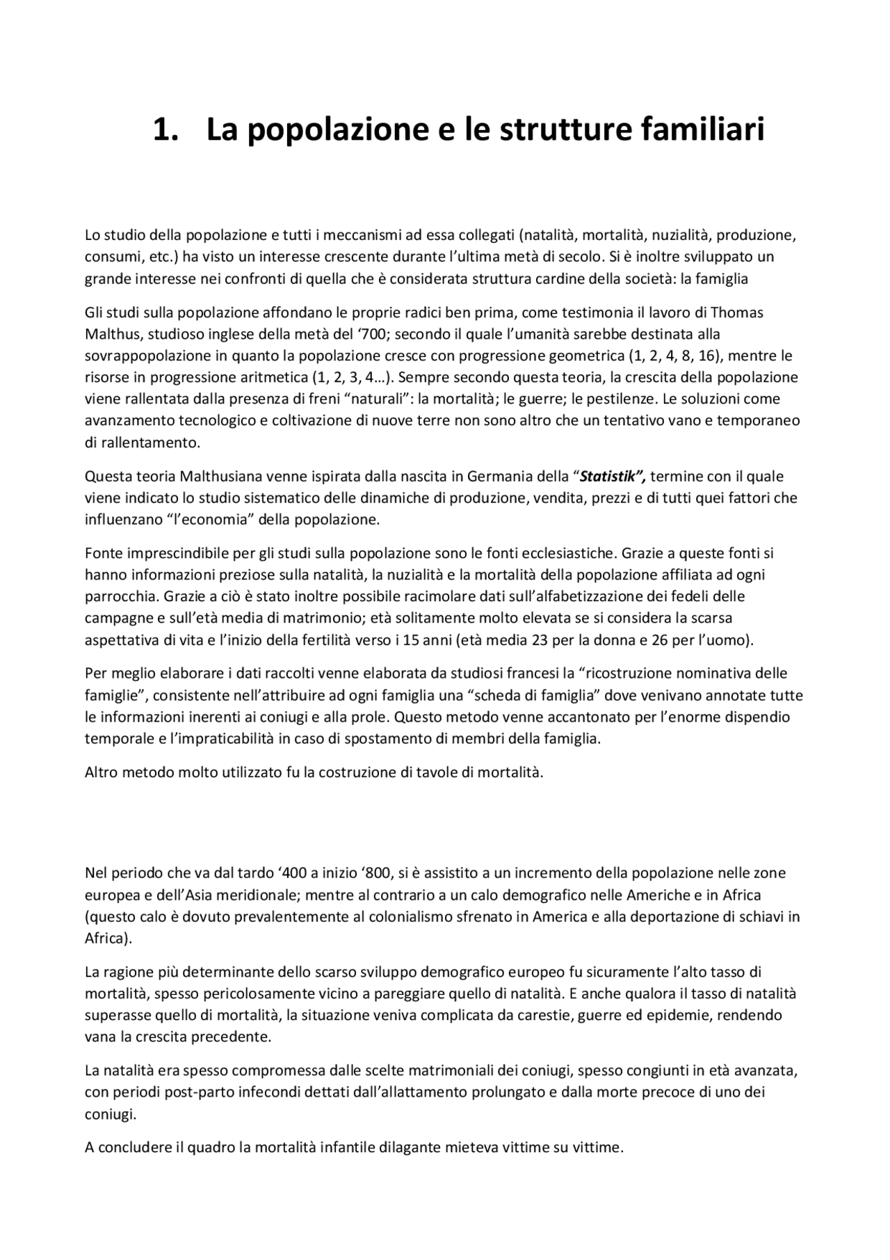 La famiglia nella storia moderna - Docsity