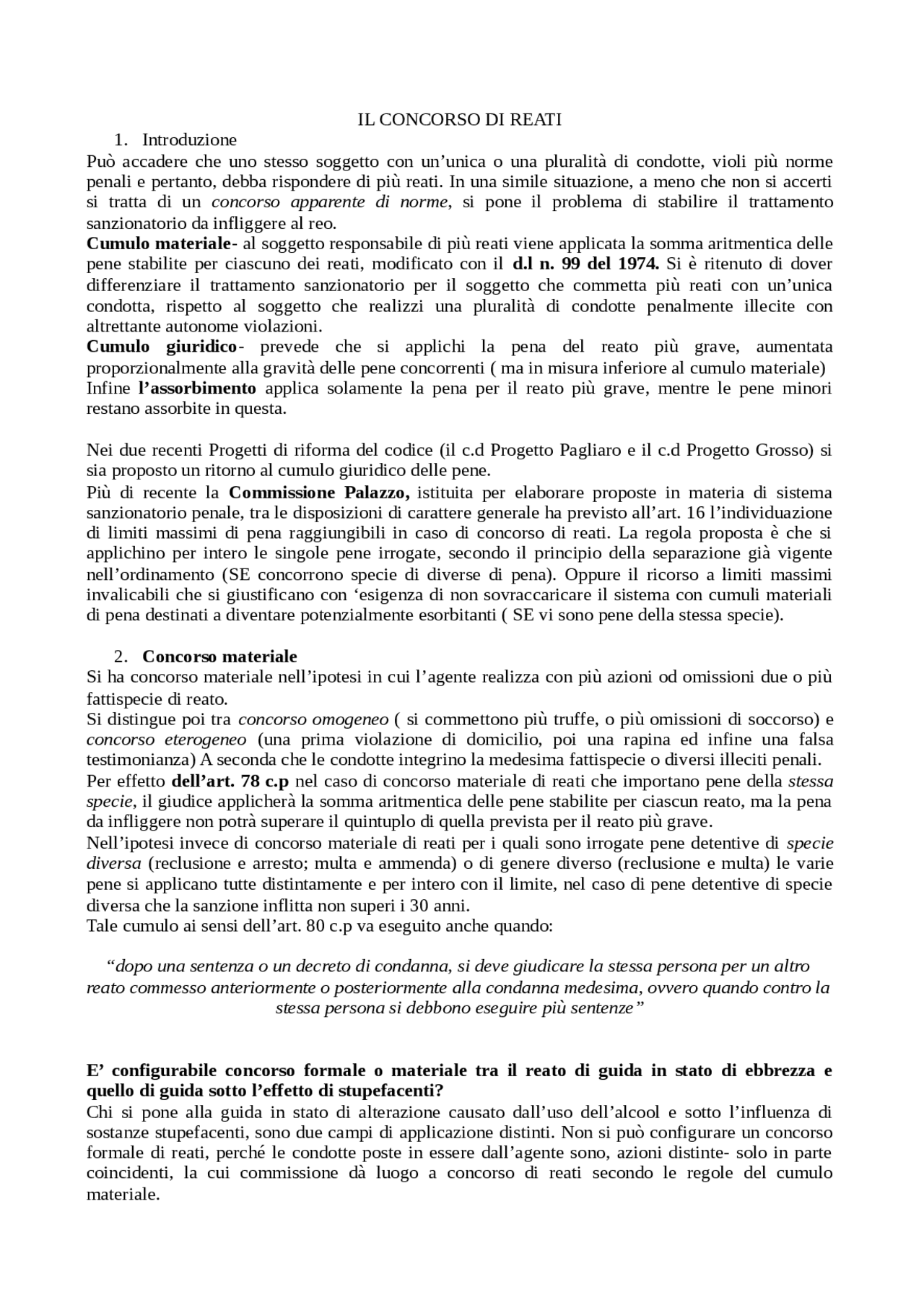 Il concorso di reati Docsity
